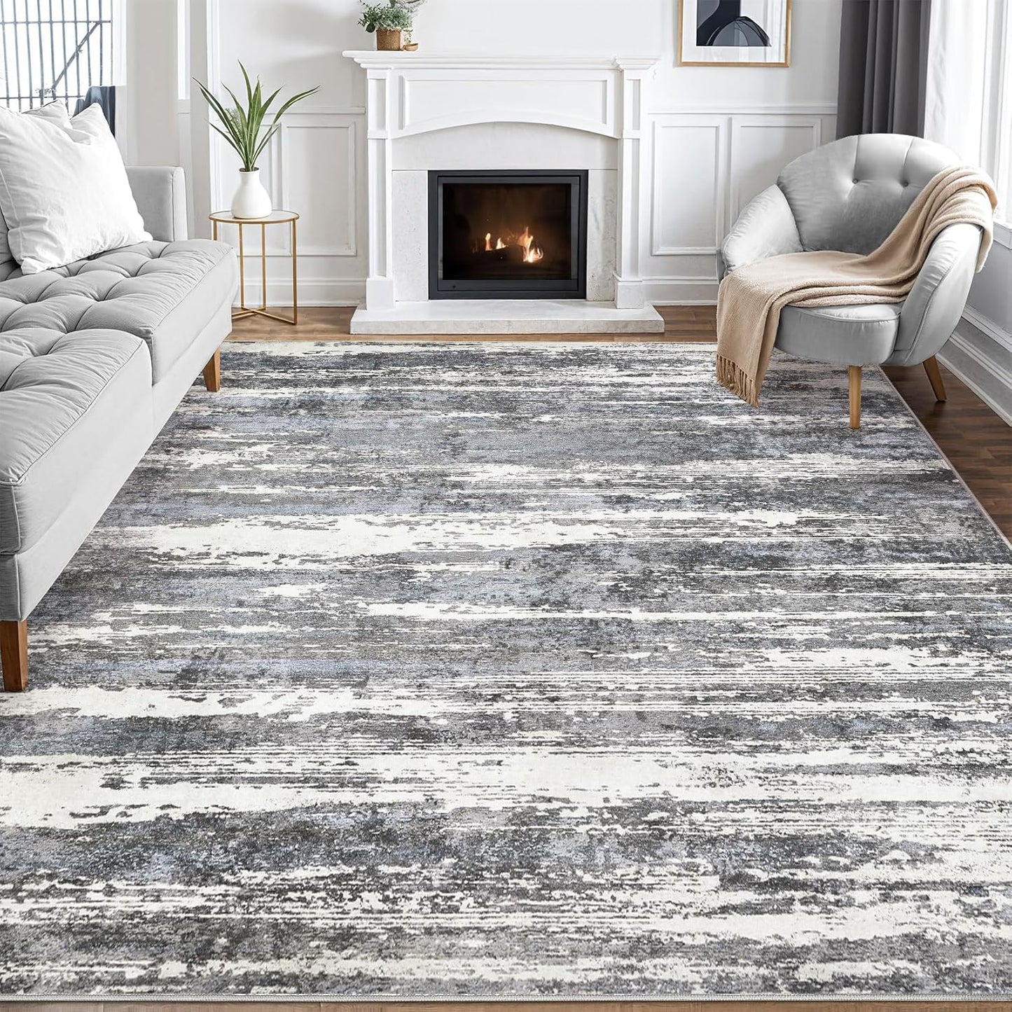 Area Rugs for Living Room: 9X12 Abstract Washable Rug Modern Neutral Large Soft Stain Resistant Non-Slip Backing Machine Table for Bedroom Dining Room Indoor Home Office Carpet - Gold Brown