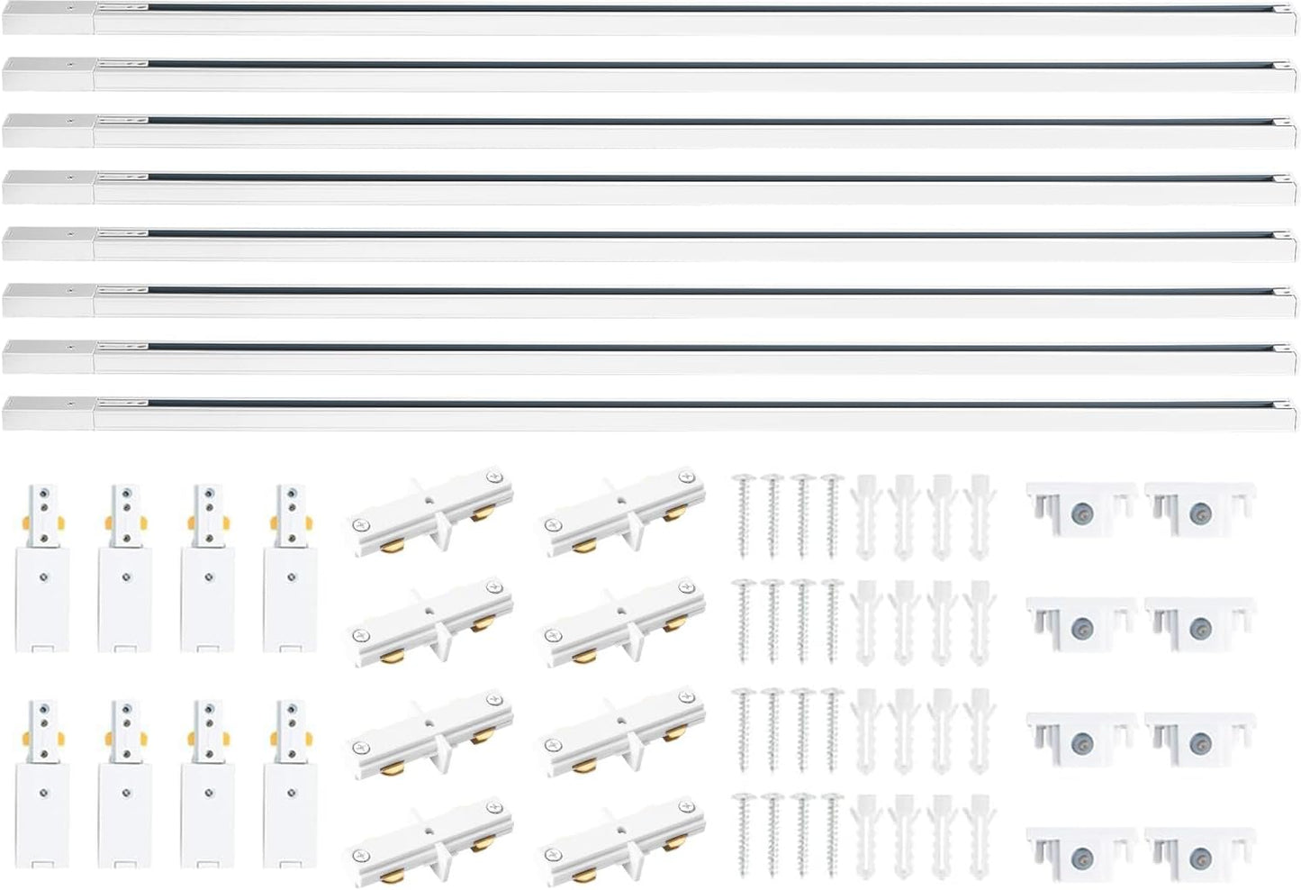 26FT H Track Lighting Rails Black, H Type Track Lighting Rails Kit with End Caps and Live End Feed Connector, Track Lighting Kit Compatible with 3-Wire Single Circuit H Style Track System