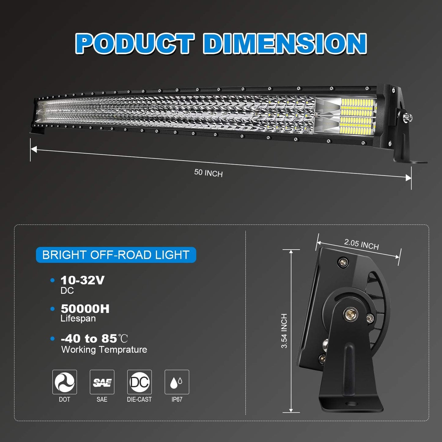 50" LED Light Bar Curved T-Former Triple Row 684W Flood Spot Combo Beam off Road Lights 2Pc 4Inch 60W Spot Driving Fog Lights with Rocker Switch Harness Wiring for Trucks, ATV, UTV, Jeep, Boat, Pickup
