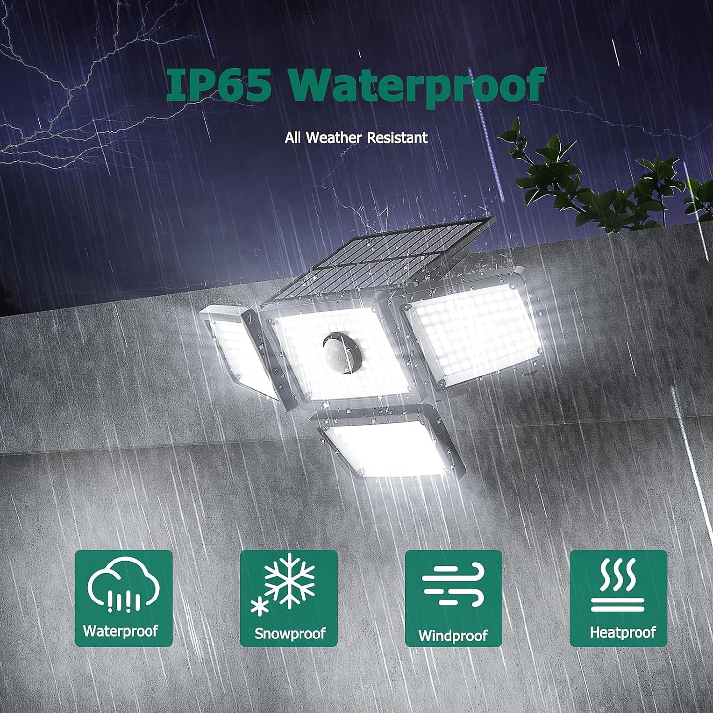 3000LM Solar Lights Outdoor, 4 Adjustable Heads Solar Motion Sensor Lights with 283 LED, IP65 Waterproof Solar Security Wall Lights, Remote Control Flood Lights for Graden, Outside, Backyard 2 Pack