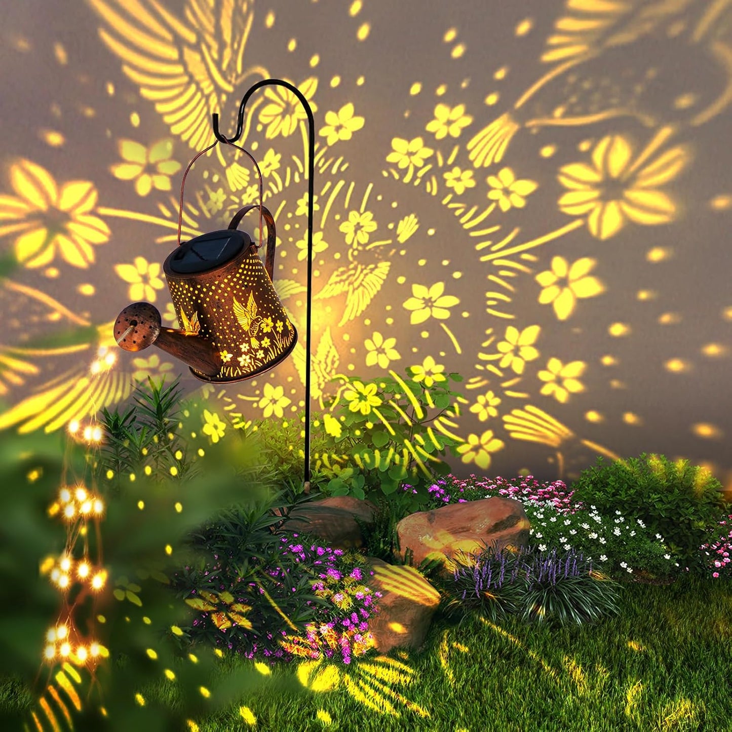 Solar Watering Can Outdoor Lights Garden Decor,Dragonfly Hanging Lantern Waterproof Landscape Lights outside Decoration for Yard Porch Patio Pathway Gardening Gifts(With 32 Inch Shepherd Hook)