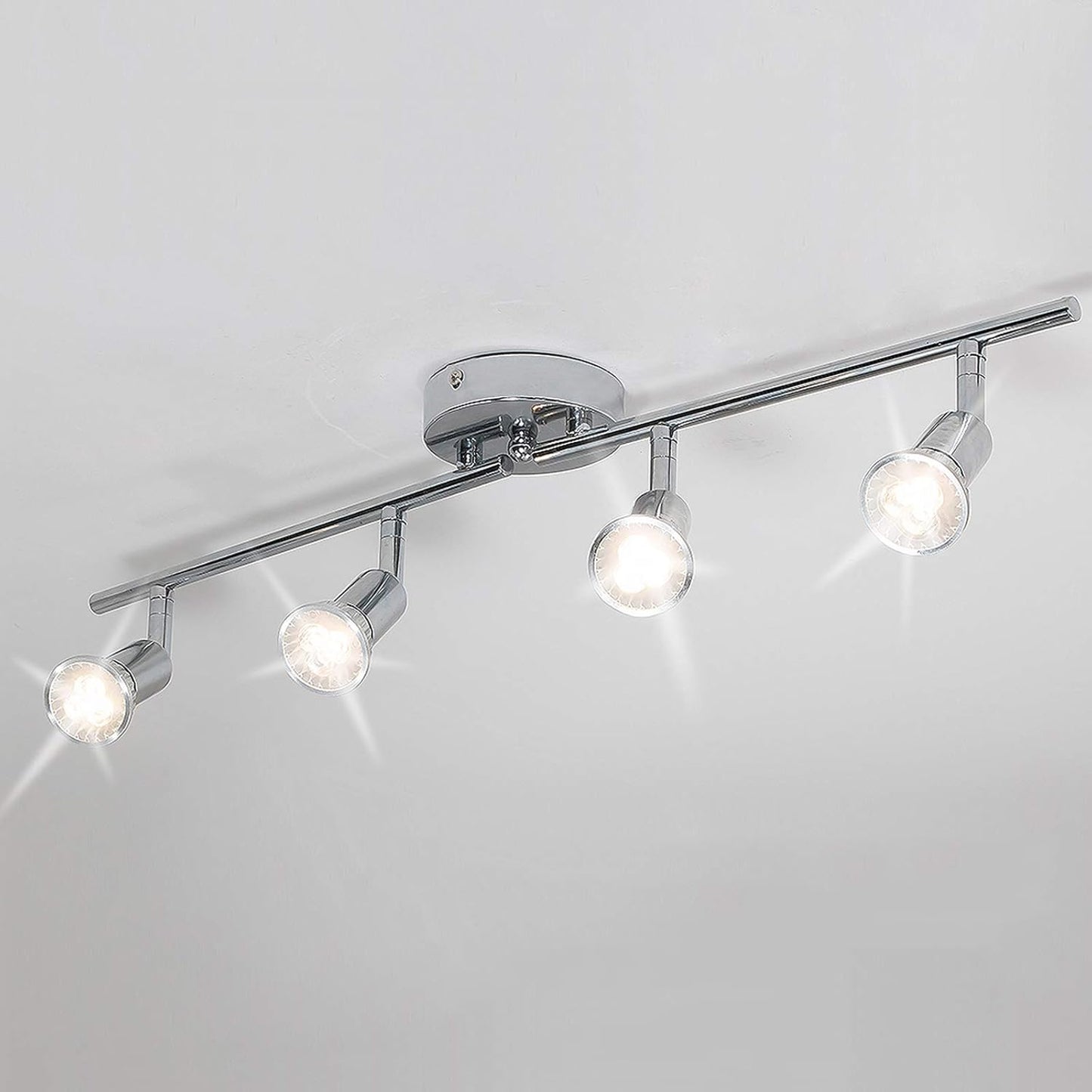 Qcyuui Track Lighting Kit,6-Light LED Ceiling Track Light with Adjustable Light Head, Flush Mount Ceiling Spot Lighting Fixtures for Kitchen,Dining Room,Bedroom,Office(6 X GU10 Bulbs Included)