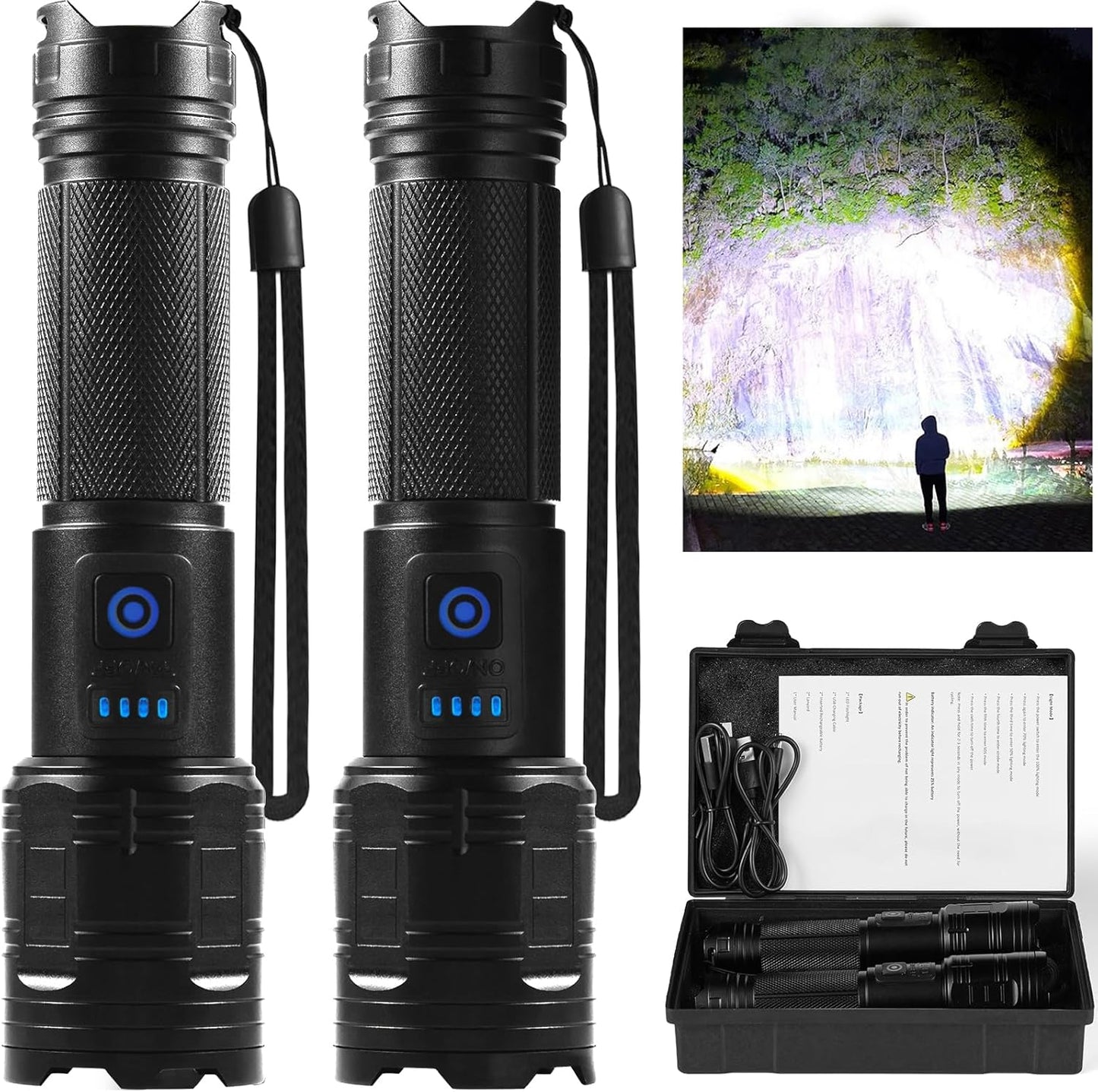 Rechargeable Flashlights 990,000 High Lumen, 2 Pack Super Bright LED Flashlight with 5 Modes, High Powered Flash Light for Home, Camping, Outdoor