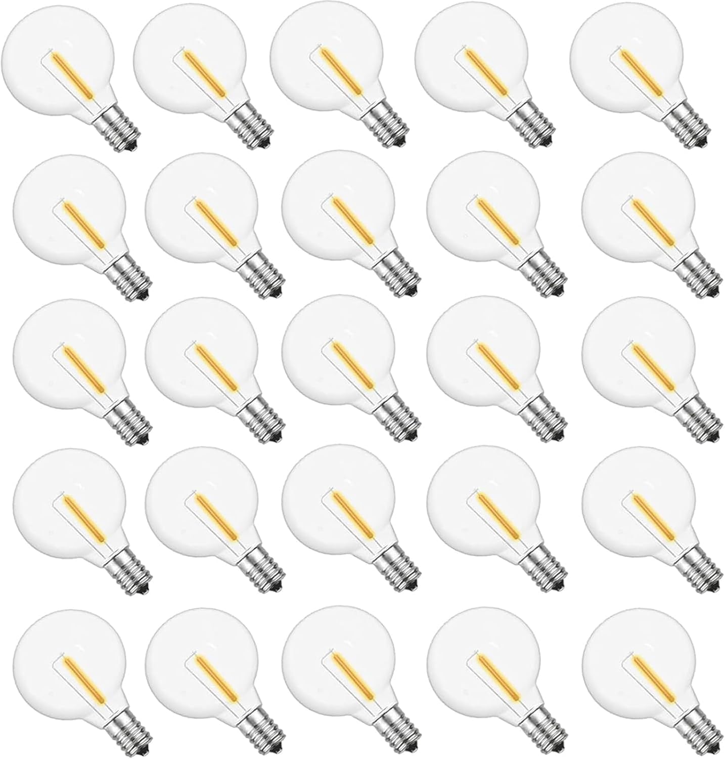 G40 Replacement Bulbs, 120V 5 Watt Clear Globe Incandescent Light Bulbs Fits E12 C7 Candelabra Base, Dimmable String Light Bulbs Replacement for Indoor Outdoor Patio Decor, (25 Pack)