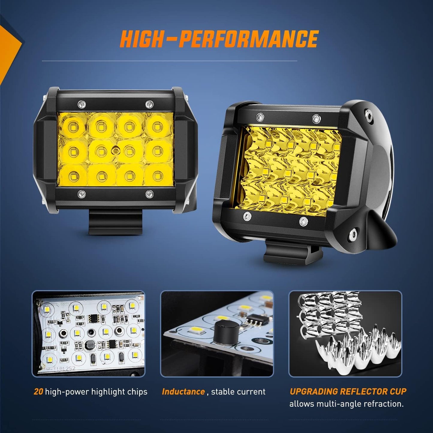 Nilight LED Light Bar 2Pcs 4 Inch 36W Yellow Flood Spot Combo Triple Row Driving Lamp Roof Bumper off Road LED Work Lights Pods for Van Camper Wagon Car Pickup Golf Cart ATV UTV SUV Truck Boat 4X4