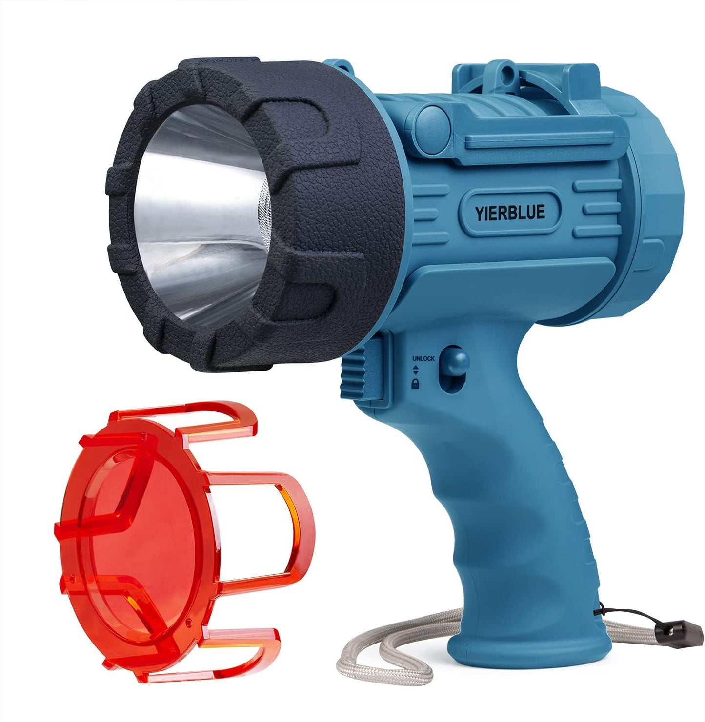 YIERBLUE Rechargeable Spotlight Flashlight, 1000,000 High Lumen LED Spotlight with 20Hrs Ultra-Long Running&10000Mah Power Bank,Ip67Waterproof Spot Lights with Red Lens(Large)