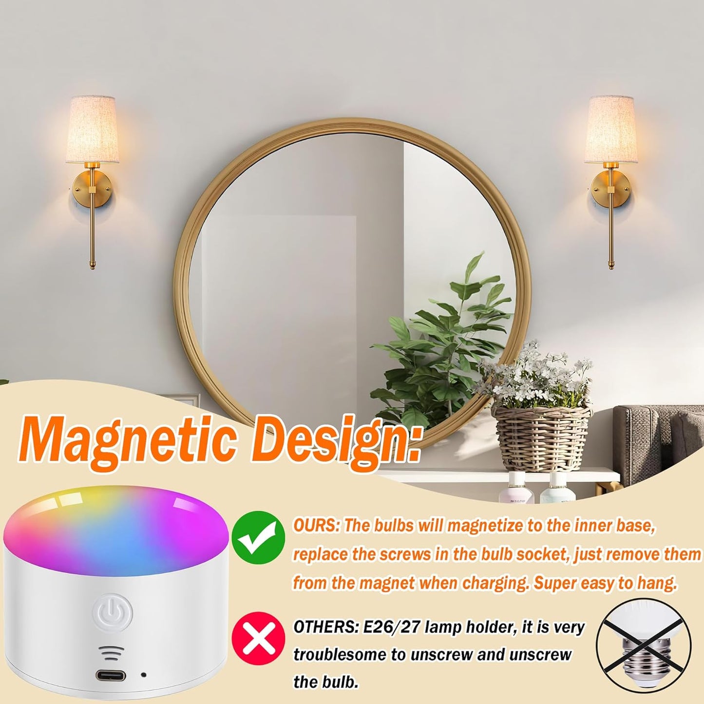 Battery Operated Wall Sconce Set of Two with Remote Control, Indoor Not Hardwired Dimmable Battery Operated Wall Sconce Light Fixture with Fabric Linen Shade for Bedroom Living Room, Bulb Included ( C