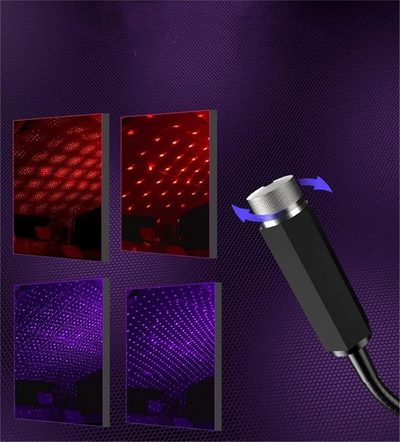 LELEBEAR Mini LED Projection Lamp Star Night, 2Pcs USB Star Projector Night Light, Adjustable Romantic Car Roof Star Light, Plug and Play (Purple Blue)