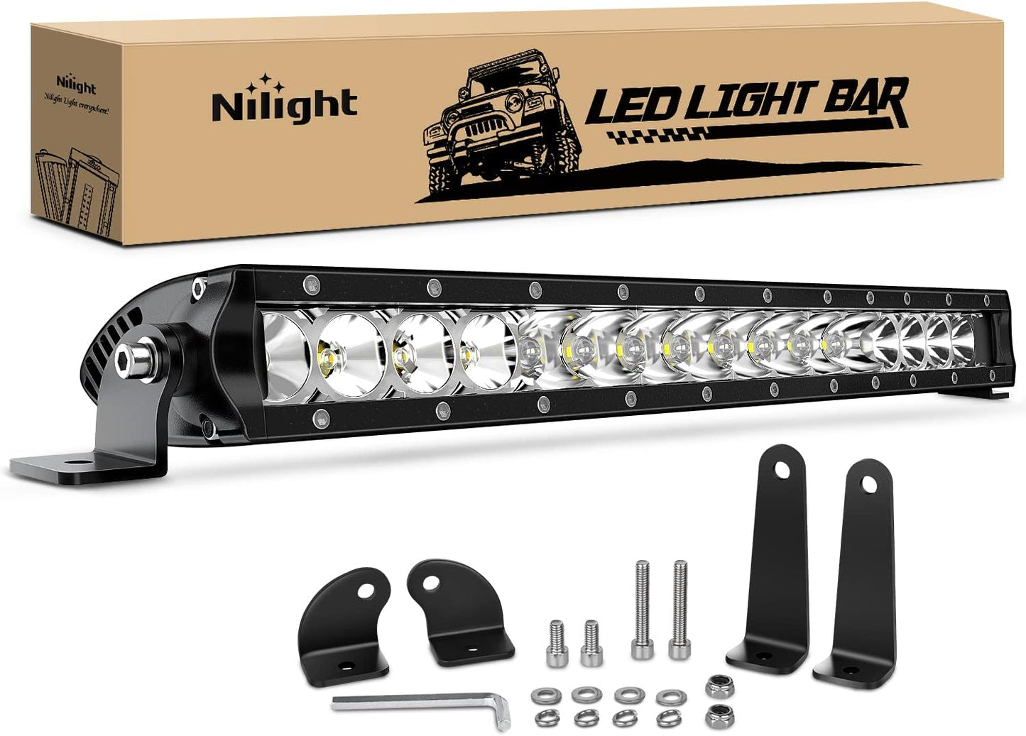 Nilight Slim LED Light Bar 21 Inch 52LED Single Row Spot Flood Combo Fog Light Driving Light Work Light Roof Bumper Lamp Offroad Light for 4X4 Trucks SUV ATV UTV