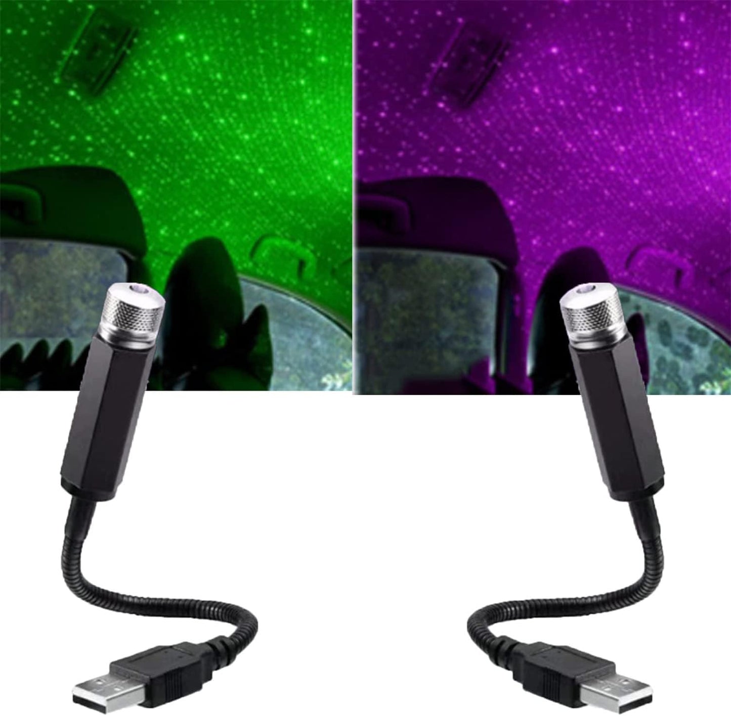 LELEBEAR Mini LED Projection Lamp Star Night, 2Pcs USB Star Projector Night Light, Adjustable Romantic Car Roof Star Light, Plug and Play (Purple Blue)