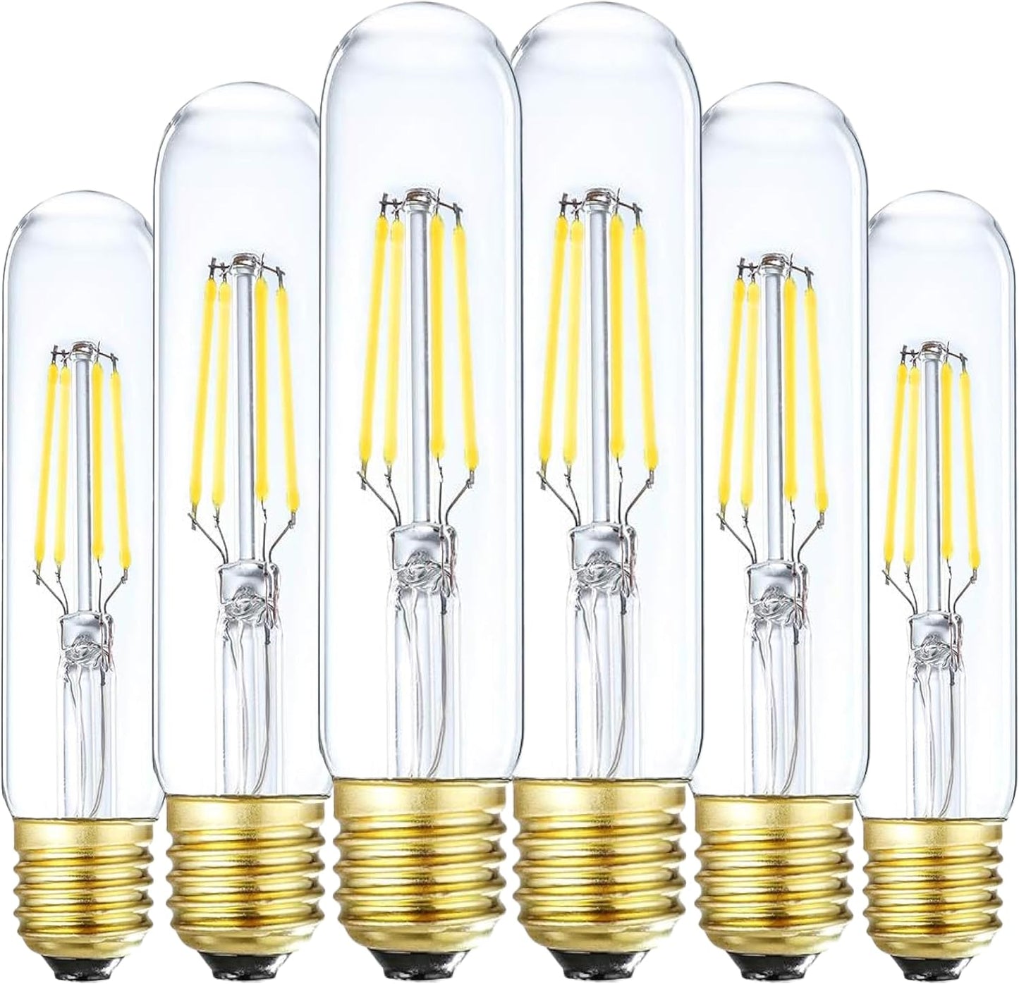 6 Pack T10 Tubular Light Bulbs, 25W Bulb, Clear Incandescent, E26 Medium Base, Warm White, Dimmable Vintage Tubular Style Showcase Bulb