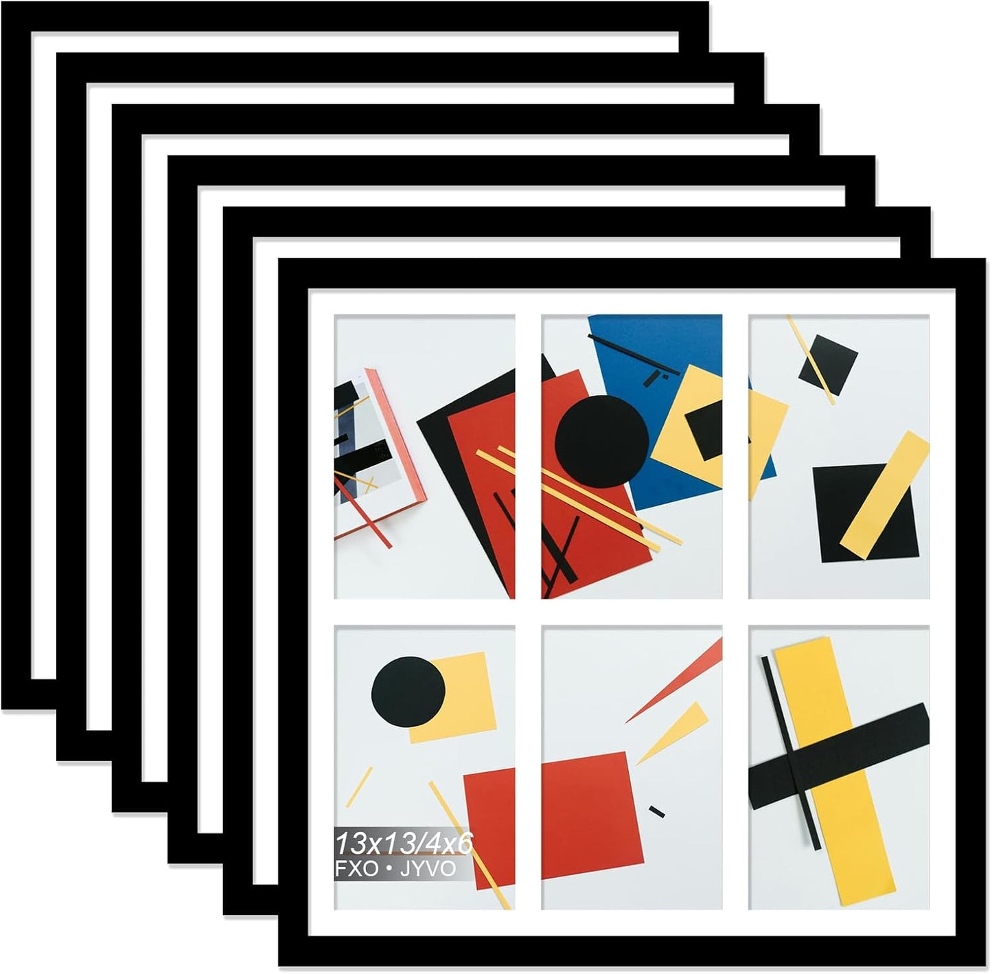 4X6 Picture Frame Collage, Display 6 4X6 Picture Collage or 13X13 Photo Only without Mat, Light Weight and High Transparent Frame for Wall - 1 Pack/Black/6-Openings