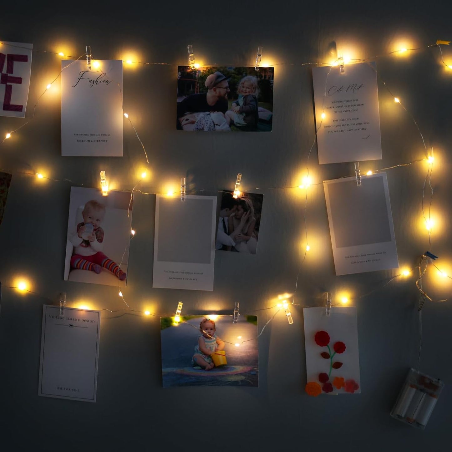 Domestar Photo Clip String Light, 16.4Ft 50LED Fairy Lights with 50 Clear Clips, Photo Light for Hanging Pictures Bedroom Wall Decor Christmas Wedding Décor