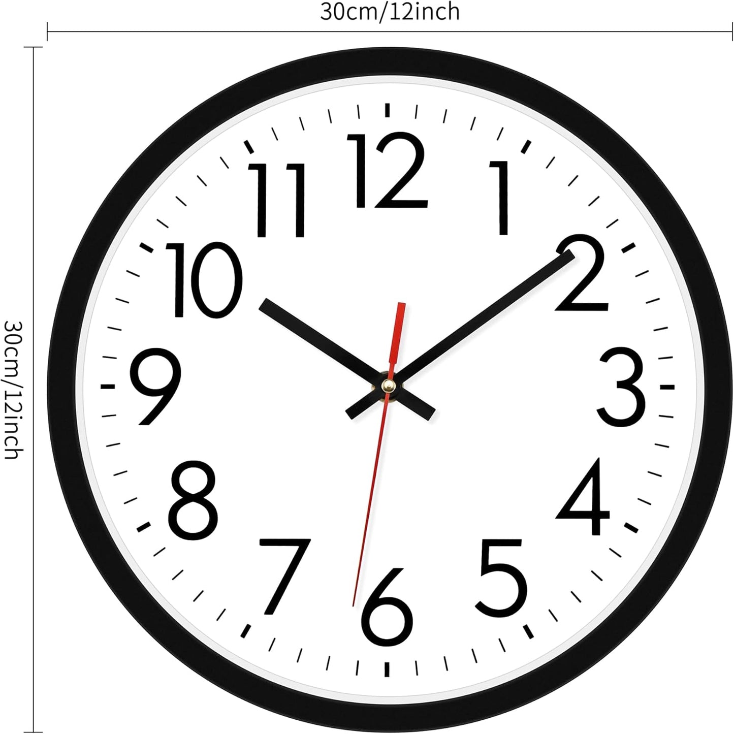 Lumuasky Wall Clock, Silent Non-Ticking 12 Inch Quartz Battery Operated round Analog Wall Clock for Classroom,School, Office, Living Room, Bedroom,Kitchen