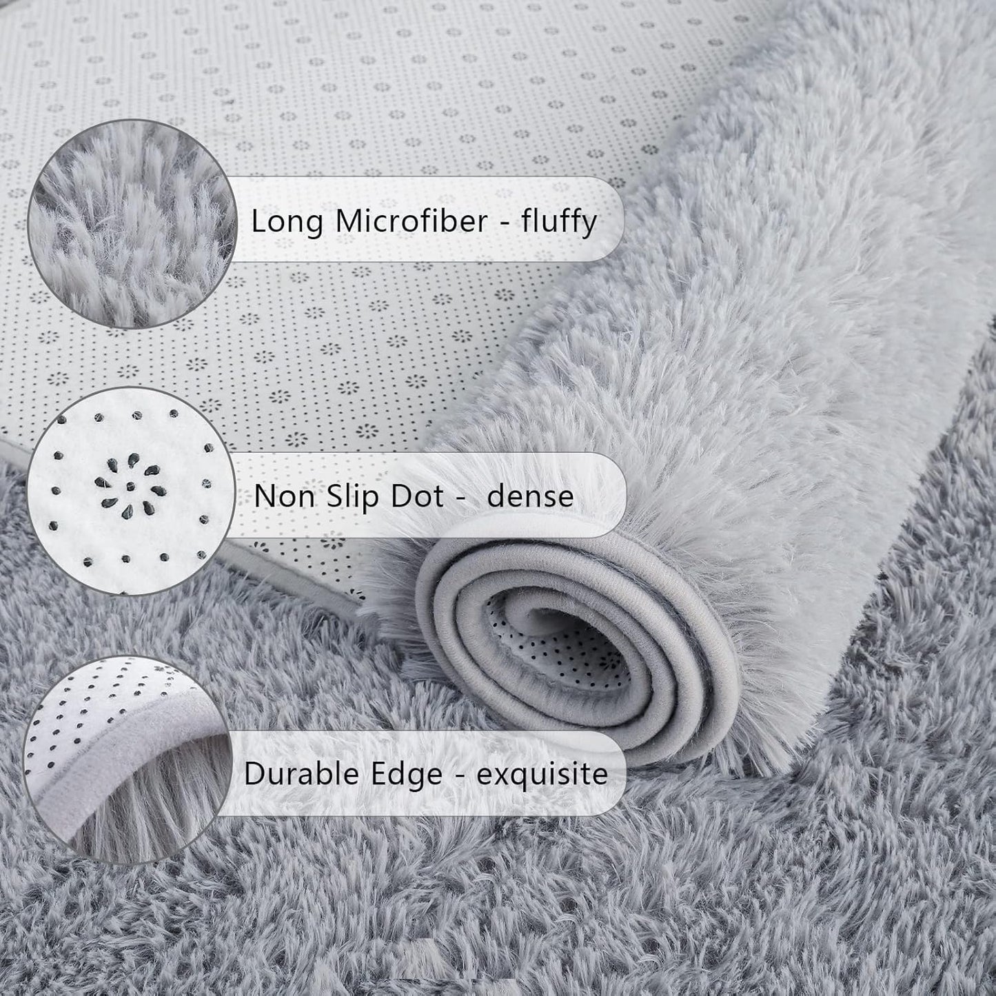 Chicrug Soft Runner Rugs for Bedroom Living Room Plush Fluffy Rug 2X6 Feet, Shag Furry Area Rug Carpet Non Shedding for Nursery Children Kids Girls Room Home Decorative, Grey