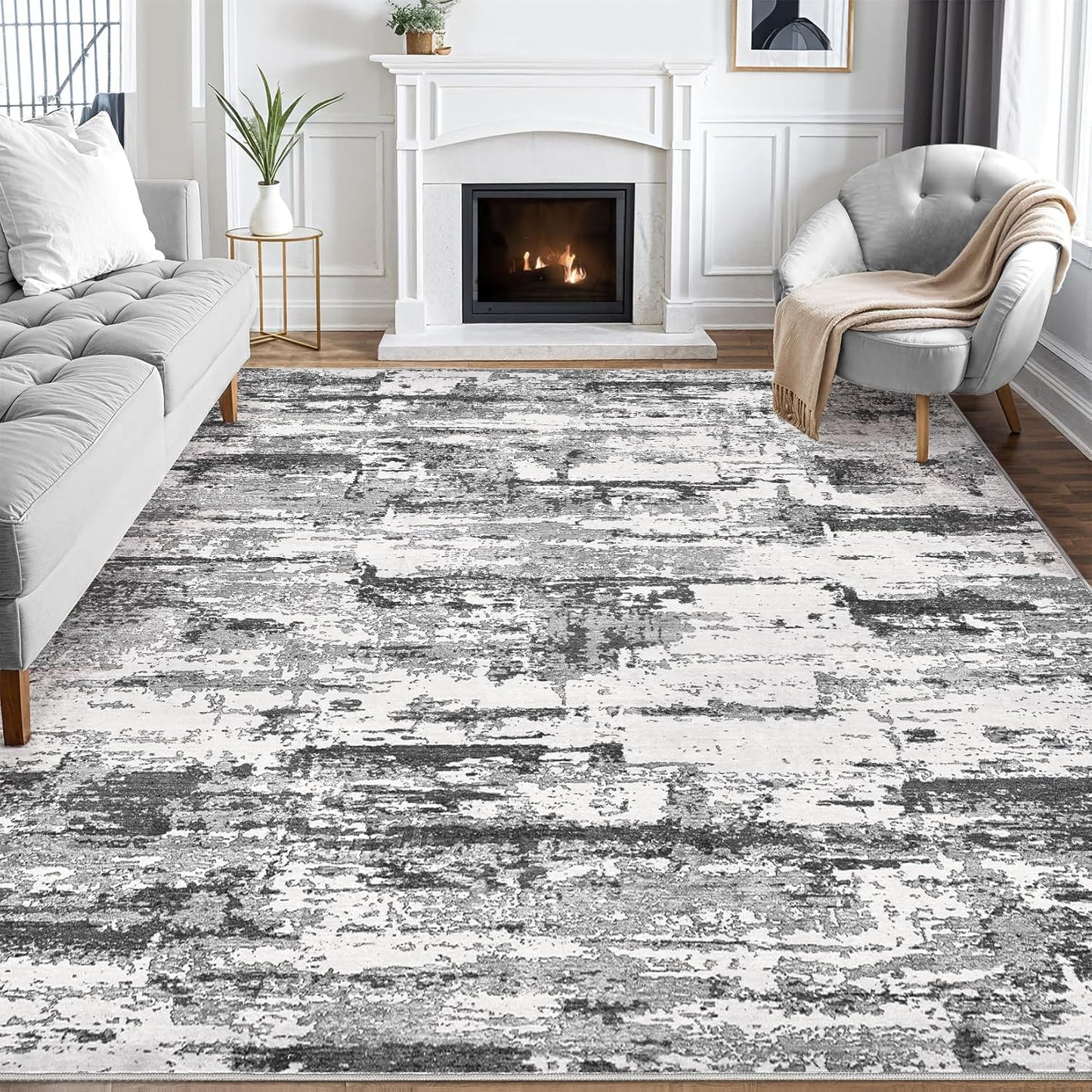 Area Rugs for Living Room: 9X12 Abstract Washable Rug Modern Neutral Large Soft Stain Resistant Non-Slip Backing Machine Table for Bedroom Dining Room Indoor Home Office Carpet - Gold Brown