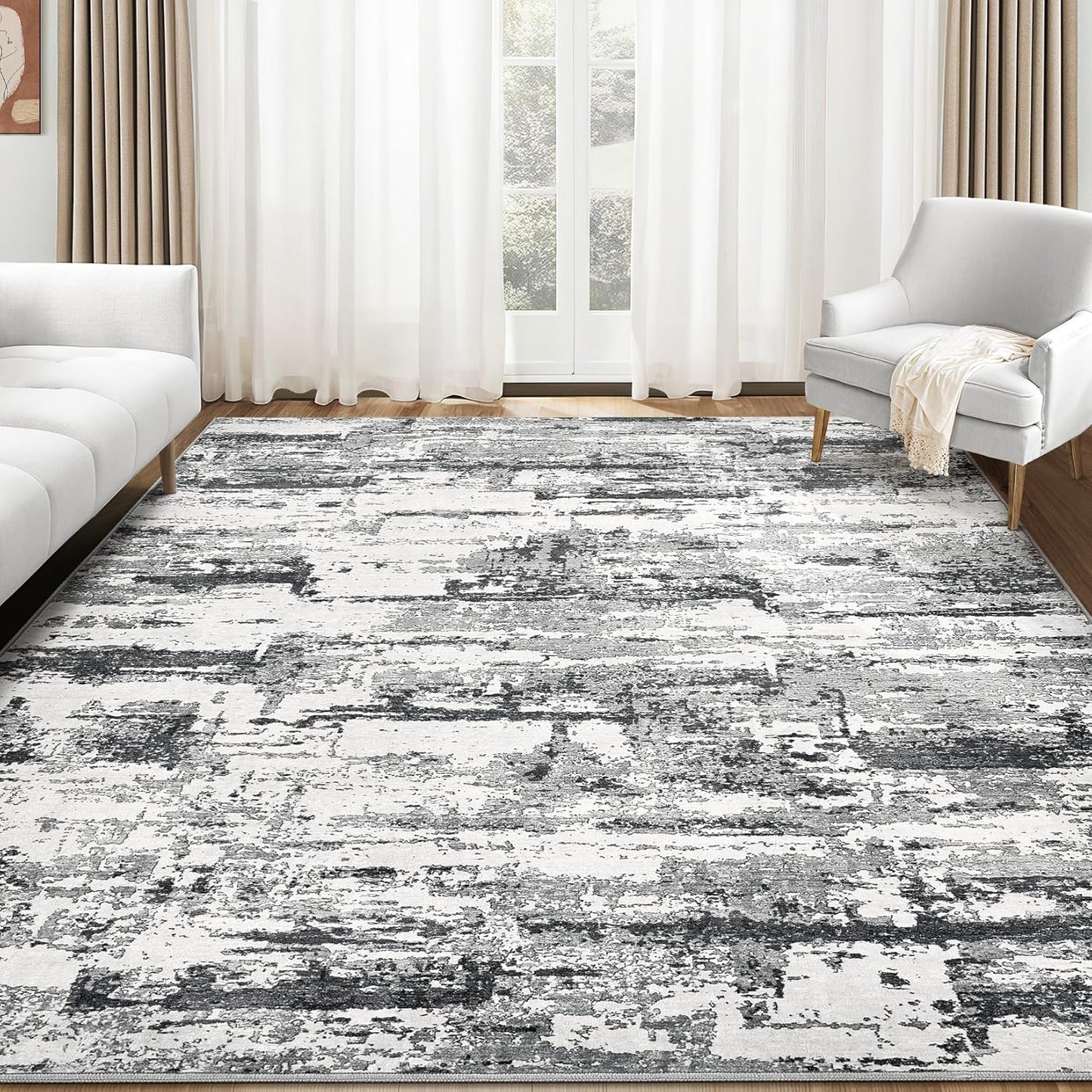 Area Rugs for Living Room: 9X12 Abstract Washable Rug Modern Neutral Large Soft Stain Resistant Non-Slip Backing Machine Table for Bedroom Dining Room Indoor Home Office Carpet - Gold Brown