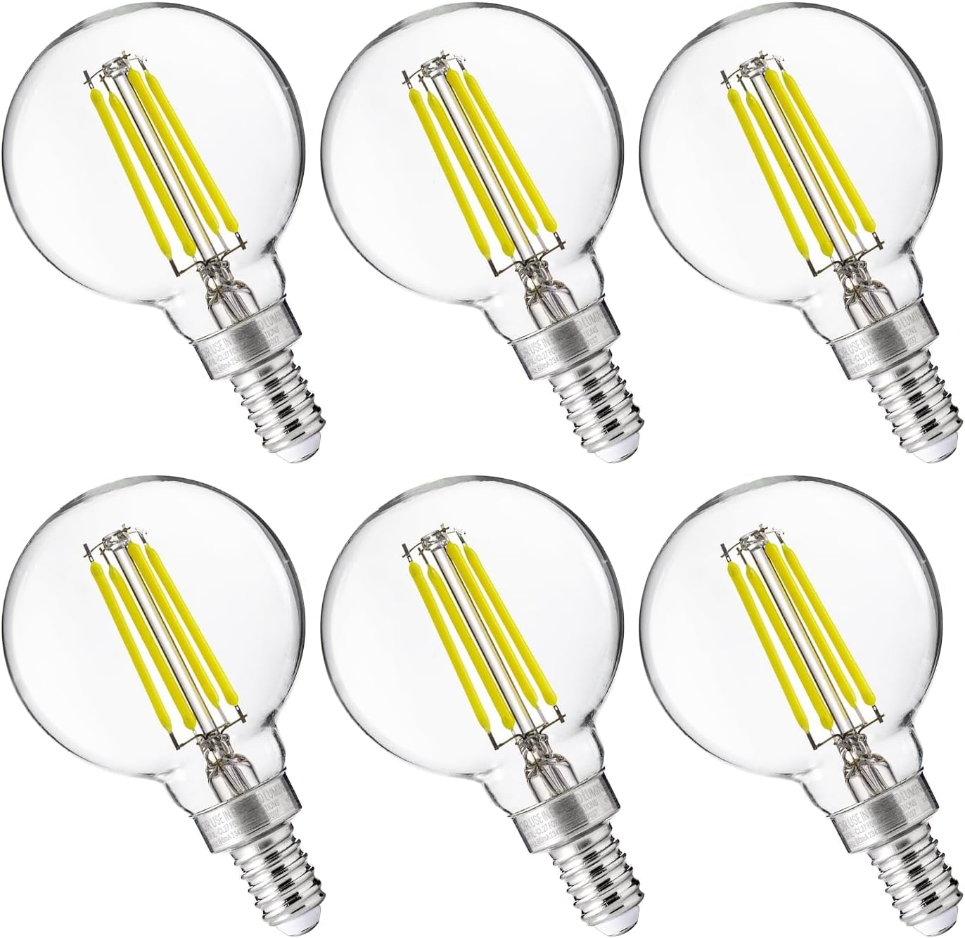 FLSNT G16.5 Dimmable LED Candelabra Bulbs 60W Equivalent, LED E12 Chandelier Light Bulbs, 550LM, CRI90, 5.5W, AC 120V, 6 Pack, 2700K Soft White