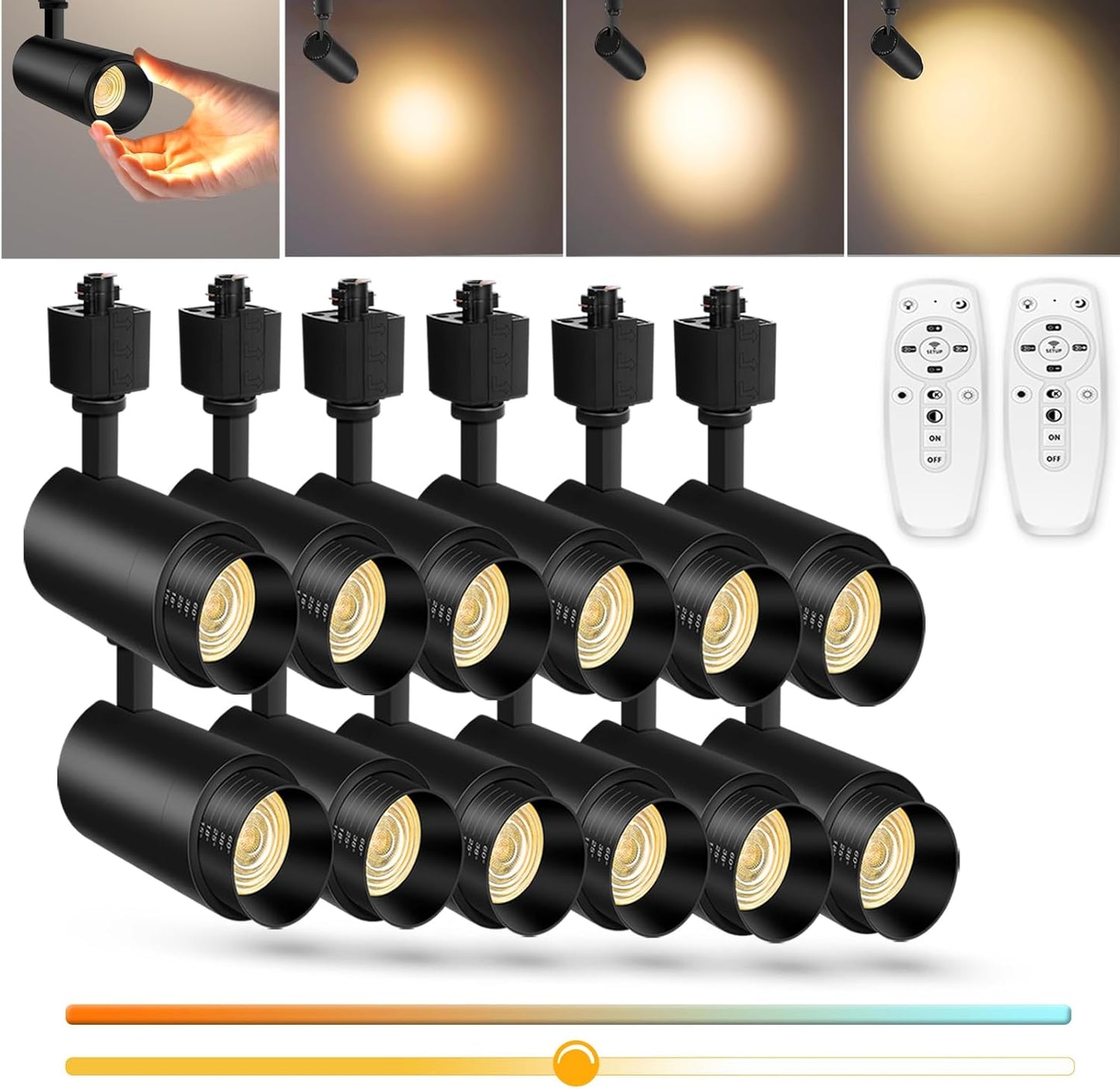 【2024 Upgraded】9-Cct 12W Zoomable LED Track Light Heads Dimmable with Remote H Track Lighting Bright Ceiling Spotlights 2700K/3000K/3500K/4000K/5000K/6000K,15°/18°/25°/38°/60° 1100Lm Black 8 Pack