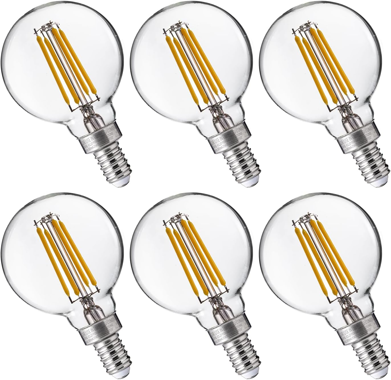 FLSNT G16.5 Dimmable LED Candelabra Bulbs 60W Equivalent, LED E12 Chandelier Light Bulbs, 550LM, CRI90, 5.5W, AC 120V, 6 Pack, 2700K Soft White