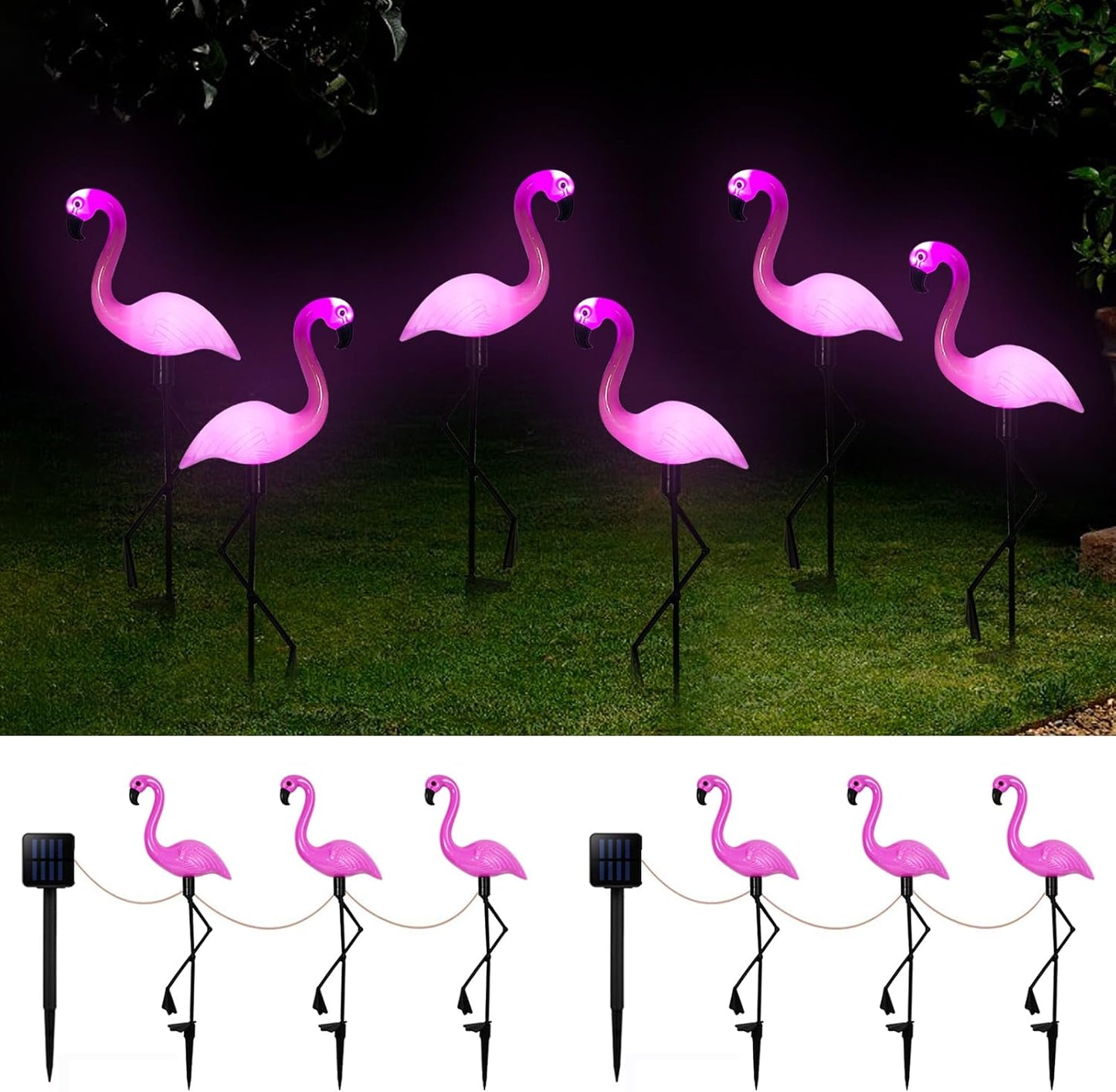 Solar Flamingo Light 3 Pcs, Waterproof Solar Garden Lights Outdoor Decor, Pink Flamingo Garden Decor, Birthday Christmas New Home Gift, for Yard Lawn Walkway Pathway