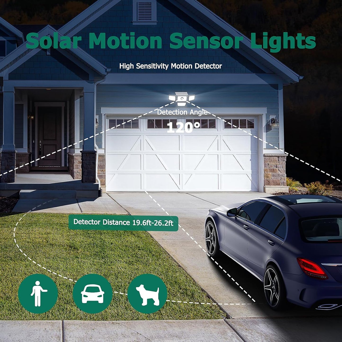 3000LM Solar Lights Outdoor, 4 Adjustable Heads Solar Motion Sensor Lights with 283 LED, IP65 Waterproof Solar Security Wall Lights, Remote Control Flood Lights for Graden, Outside, Backyard 2 Pack