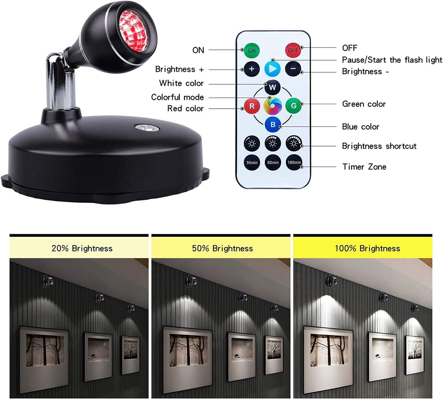 LEASTYLE Spotlight Indoor Battery Operated Led Spot Light Stick up Lights with Remote, Mini Spotlight Dimmable Accent Lights for Lighting up Paintings Pictures(6 Pack)