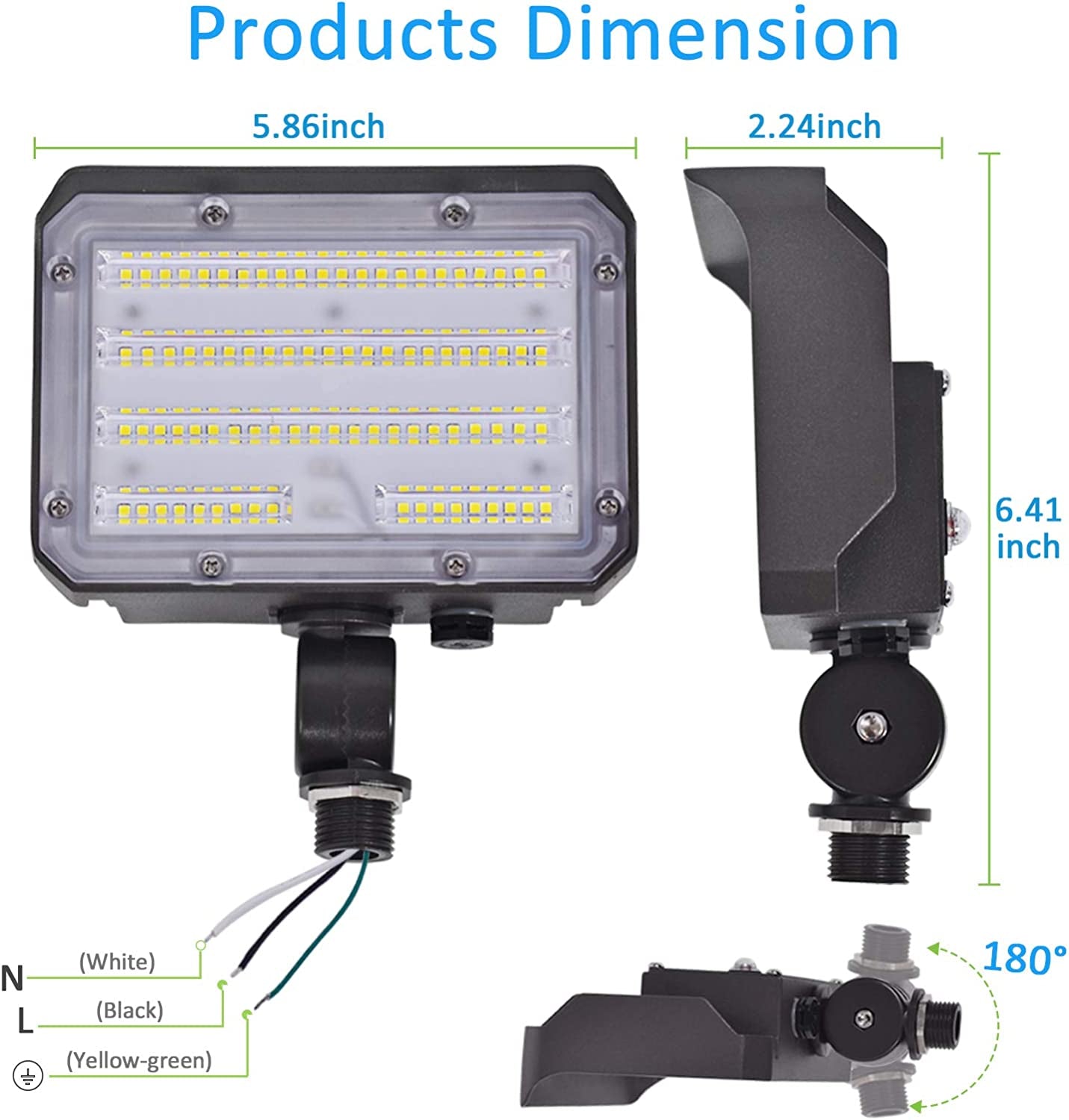 30W LED Flood Light with Knuckle, Outdoor Security Fixture Light with Dusk-To-Dawn Photocell 5000K 4,050Lm(200W Equivalent) Waterproof with Base AC100-277V for Wall Mount Entrance Garden Yard