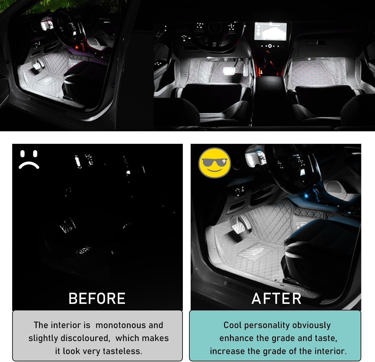 Car LED Strip Light, 24 LED Auto Interior under Dash Atmosphere Lights with USB Port, Vehicle Decor Lamp Ambient Night Light Strip Lighting Kit, Universal Car Accessories (White)