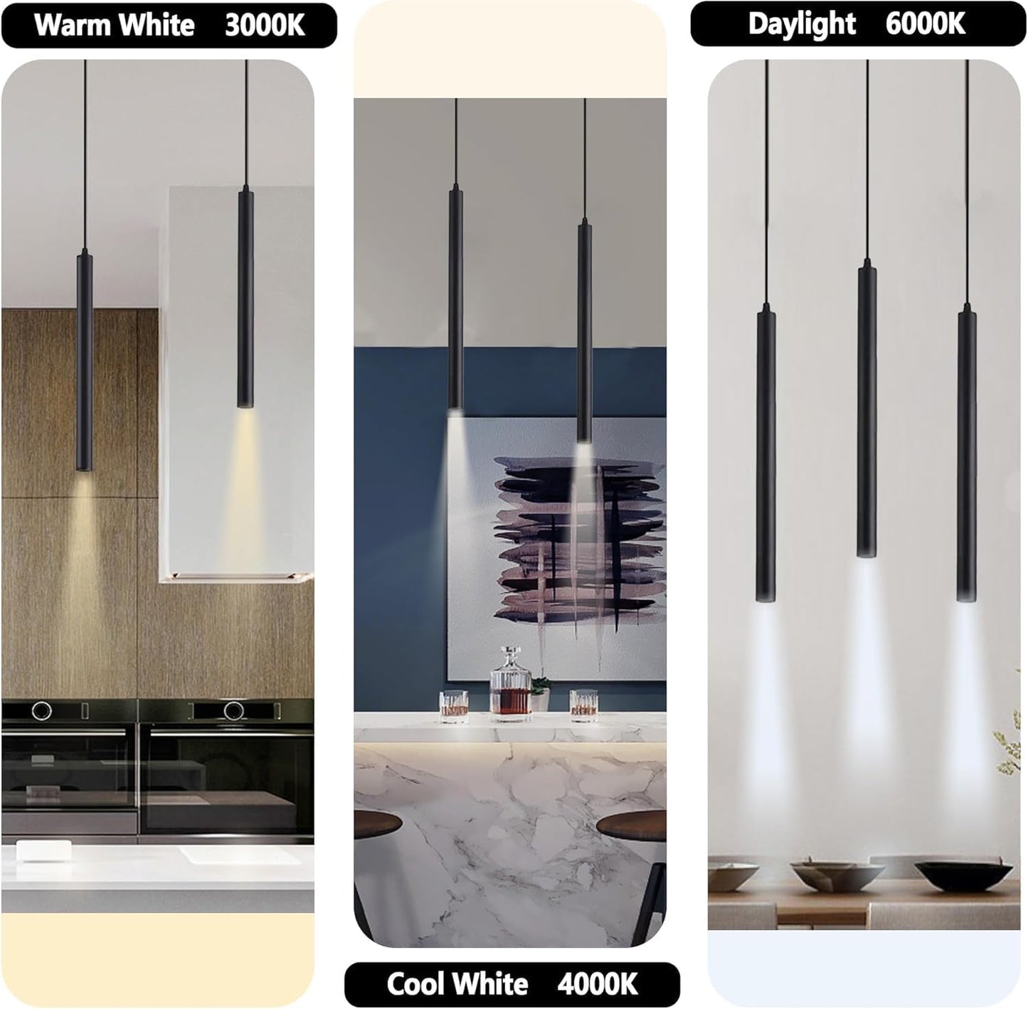 Black Pendant Light 6 3CCT LED Complete Lighting Kit Track or Ceiling Pendant Lighting Fixtures for Kitchen Island, Dining Room, Bedroom, Restaurant, Hotel, Bar