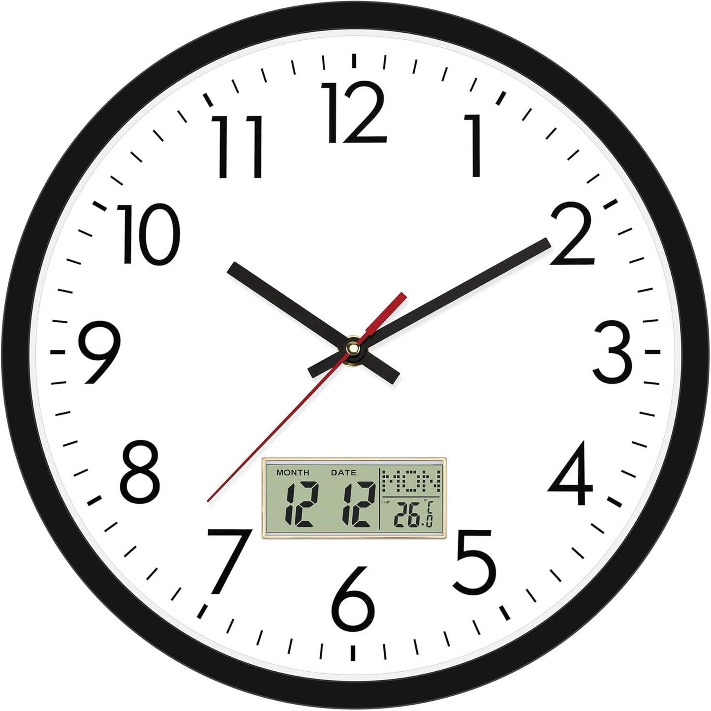 Lumuasky Wall Clock, Silent Non-Ticking 12 Inch Quartz Battery Operated round Analog Wall Clock for Classroom,School, Office, Living Room, Bedroom,Kitchen