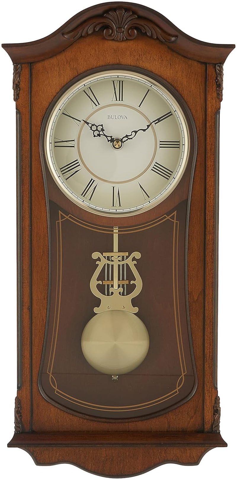 Bulova Clocks C3542 Cranbrook Wall Mount Analog Wooden Chiming Clock, Brown