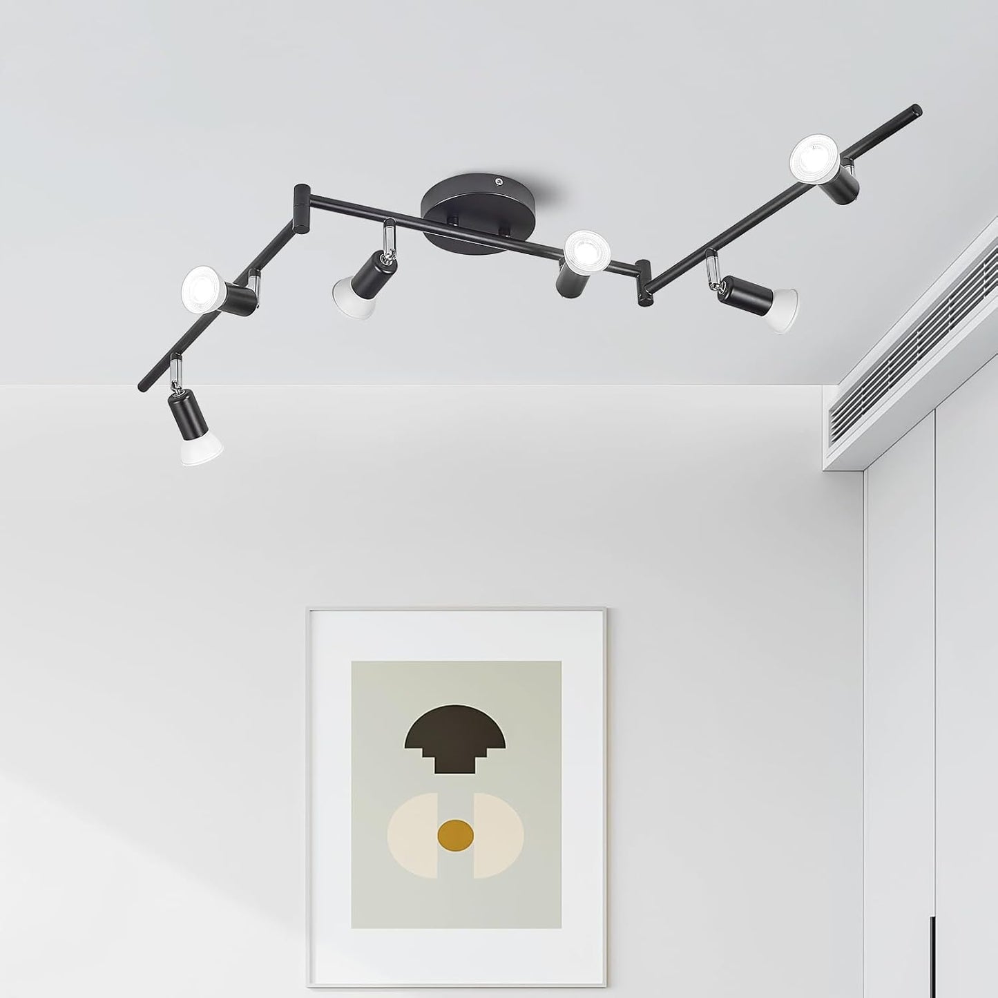Qcyuui Track Lighting Kit,6-Light LED Ceiling Track Light with Adjustable Light Head, Flush Mount Ceiling Spot Lighting Fixtures for Kitchen,Dining Room,Bedroom,Office(6 X GU10 Bulbs Included)