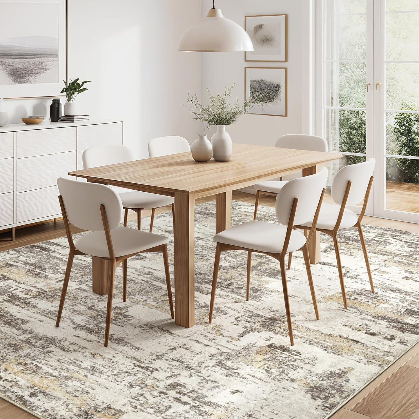 Area Rugs for Living Room: 9X12 Abstract Washable Rug Modern Neutral Large Soft Stain Resistant Non-Slip Backing Machine Table for Bedroom Dining Room Indoor Home Office Carpet - Gold Brown