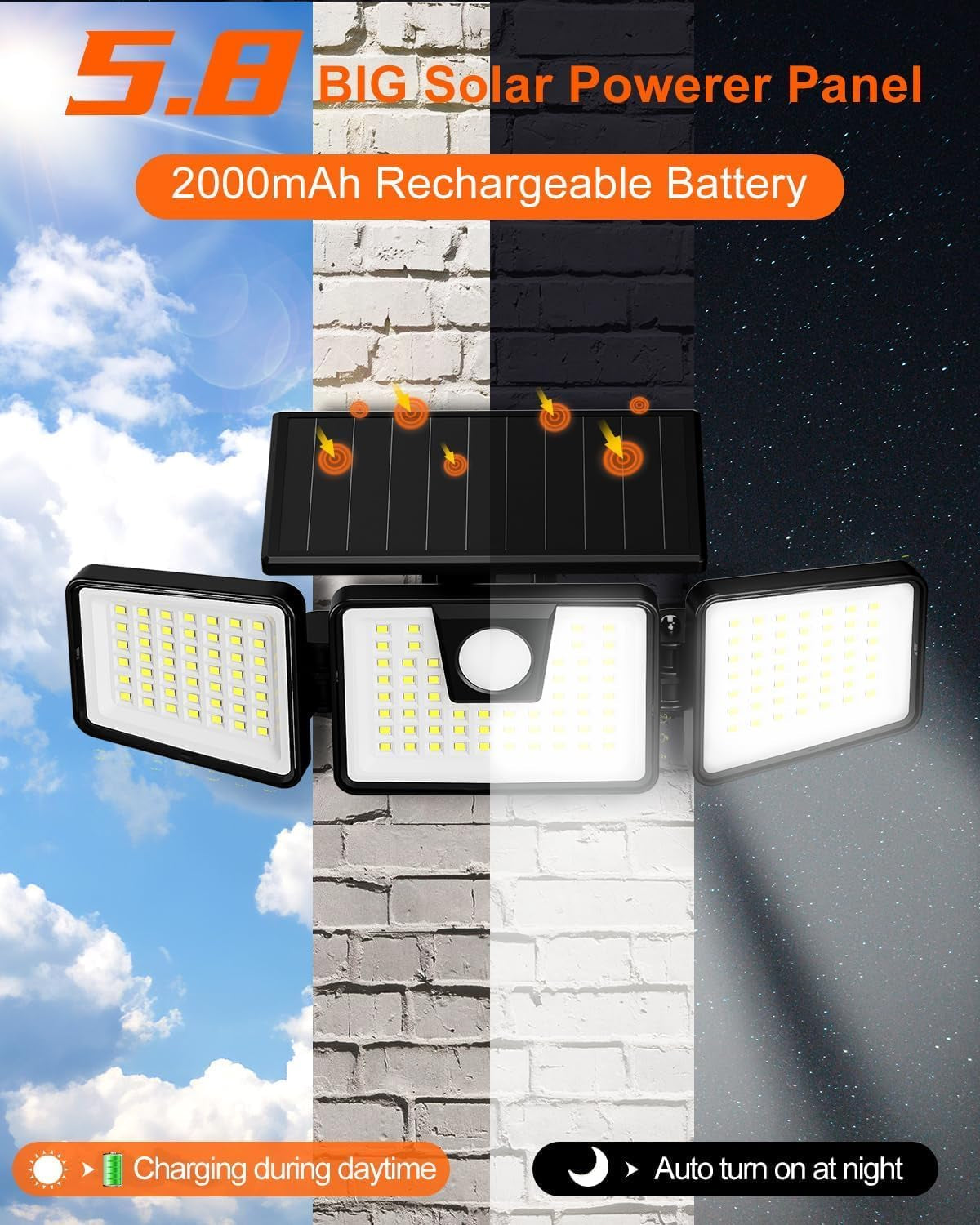 INCX Solar Lights Outdoor with Motion Sensor,Solar Lights for outside 3 Heads Security Lights,156 LED Flood Light Spotlight, IP65 Waterproof 2 Pack