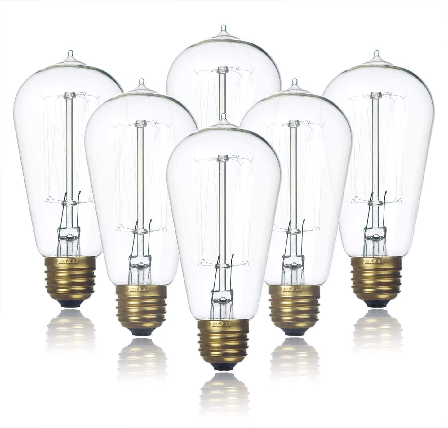 Jslinter 6-Pack Edison Light Bulb 60 Watt, Dimmable A19 Antique Vintage Old Fashioned E26 Incandescent Light Bulbs, Amber Warm White