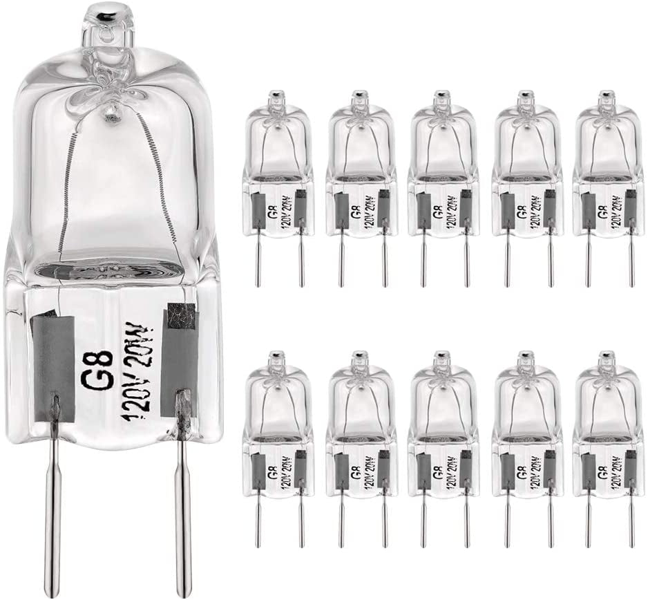 G8 Light Bulbs 20Watt 120Volt Halogen Light Bulb G8 Base Bi-Pin Shorter 1-3/8" (1.38") Length 20W T4 JCD Warm White under Cabinet Puck Lighting Replacements,10Pack