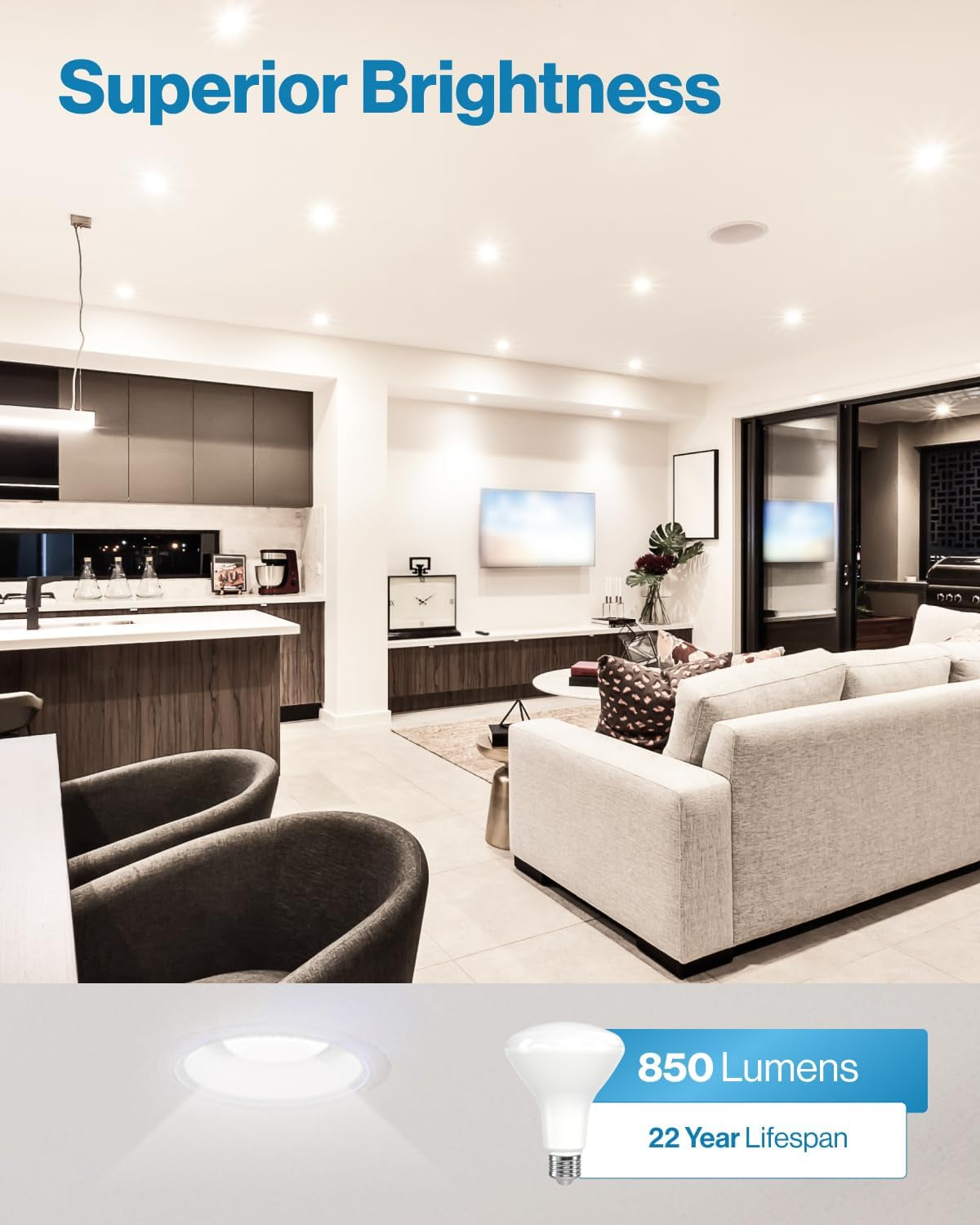 Sunco 6 Pack BR30 LED Light Bulbs, Recessed Can Light Bulbs, CRI93 850 LM, 11W Equivalent 65W, 3000K Warm White, E26 Base, 25000 Lifetime Hours Interior Home Residential Indoor Flood Lights UL
