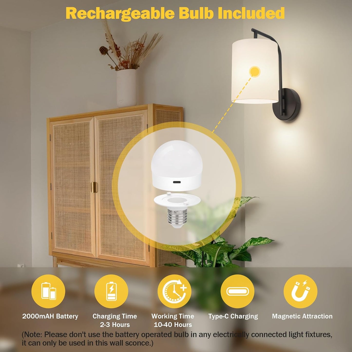 Battery Operated Wall Sconce Set of 2, Black Rechargeable Dimmable Wall Light Fixture with Remote, 12 RGB Colors & Timer, Indoor Wireless Wall Lamp with White Shade