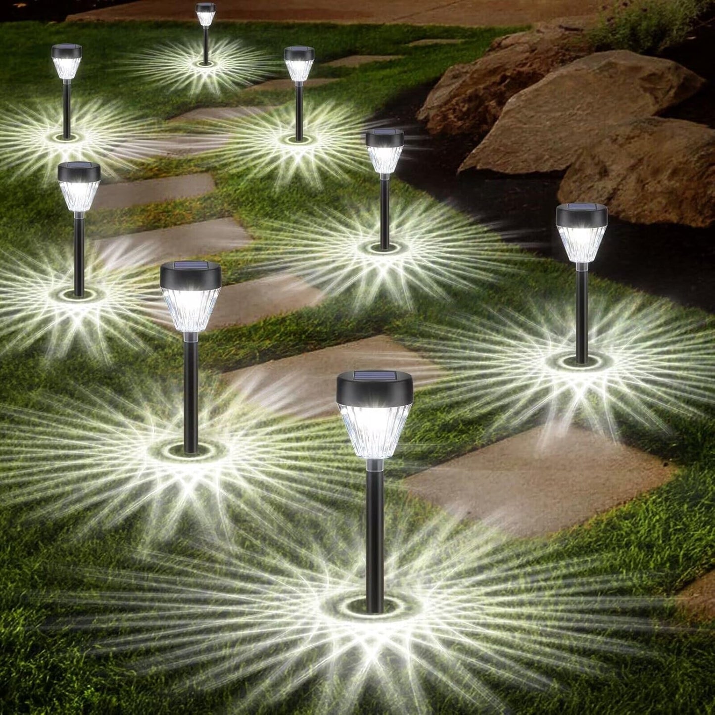 Solar Pathway Lights Waterproof: 8Pack Solar Lights Outdoor Garden Lights Auto On/Off - Solar Lights for outside Landscape Lighting Decorative for Yard