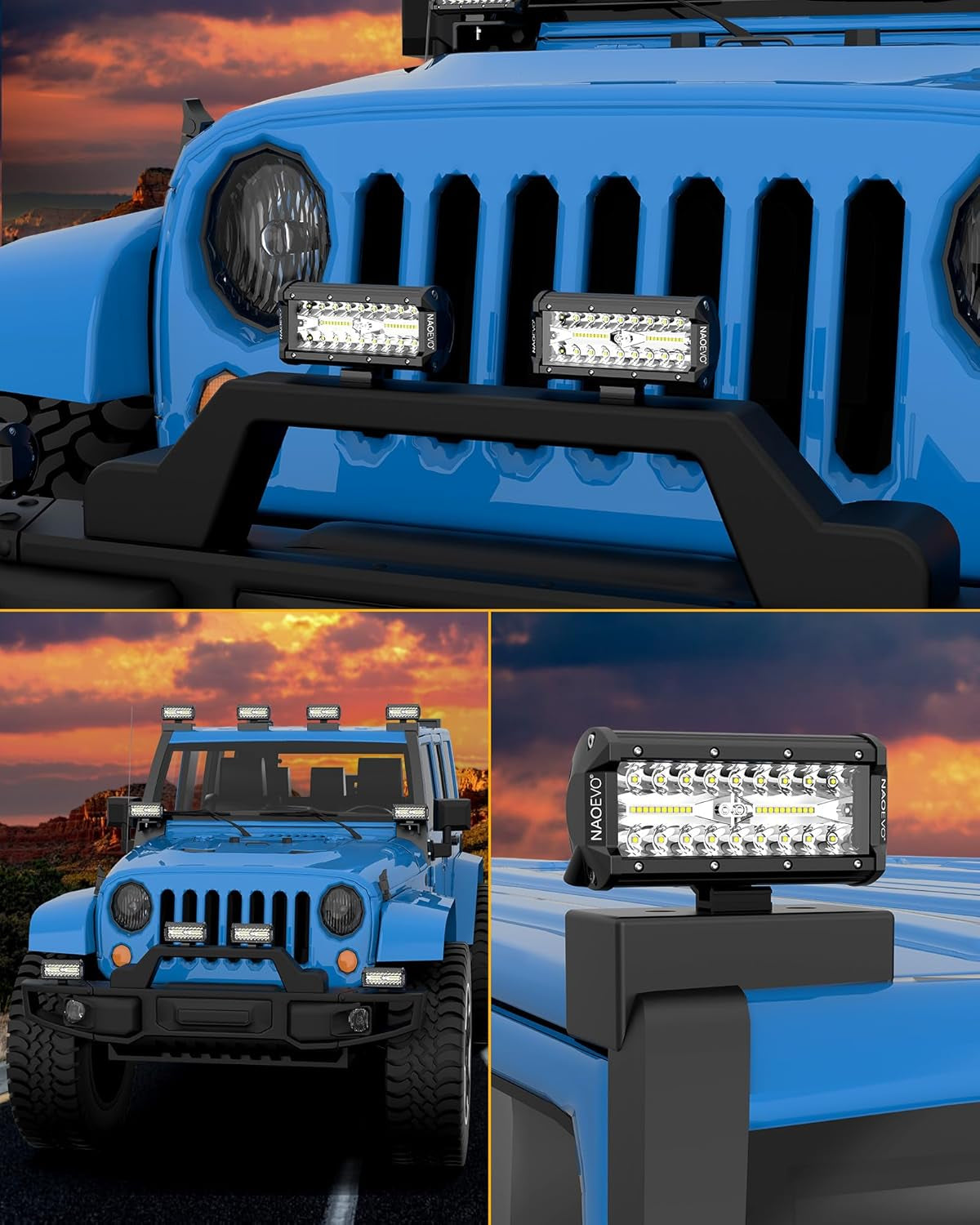 NAOEVO 7 Inch LED Light Bar, LED off Road/Fog/Driving Lights LED Pods with Spot Flood Combo, LED Work Lights for Truck Boat UTV ATV, 2-Pack (White)