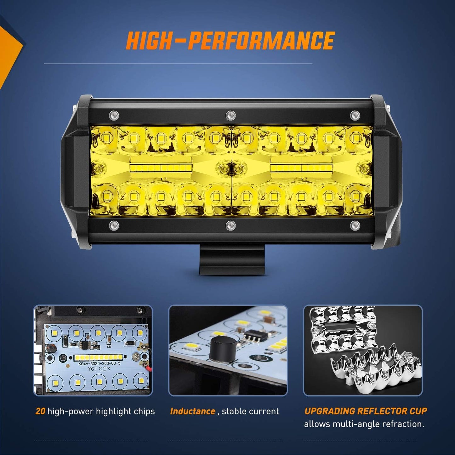 Nilight LED Pods 2Pcs 6.5 Inch 120W Yellow Flood Spot Combo Triple Row Driving Lamp Roof Bumper off Road LED Work Lights Bar for Van Camper Wagon Car Pickup Golf Cart ATV UTV SUV Truck Boat 4X4