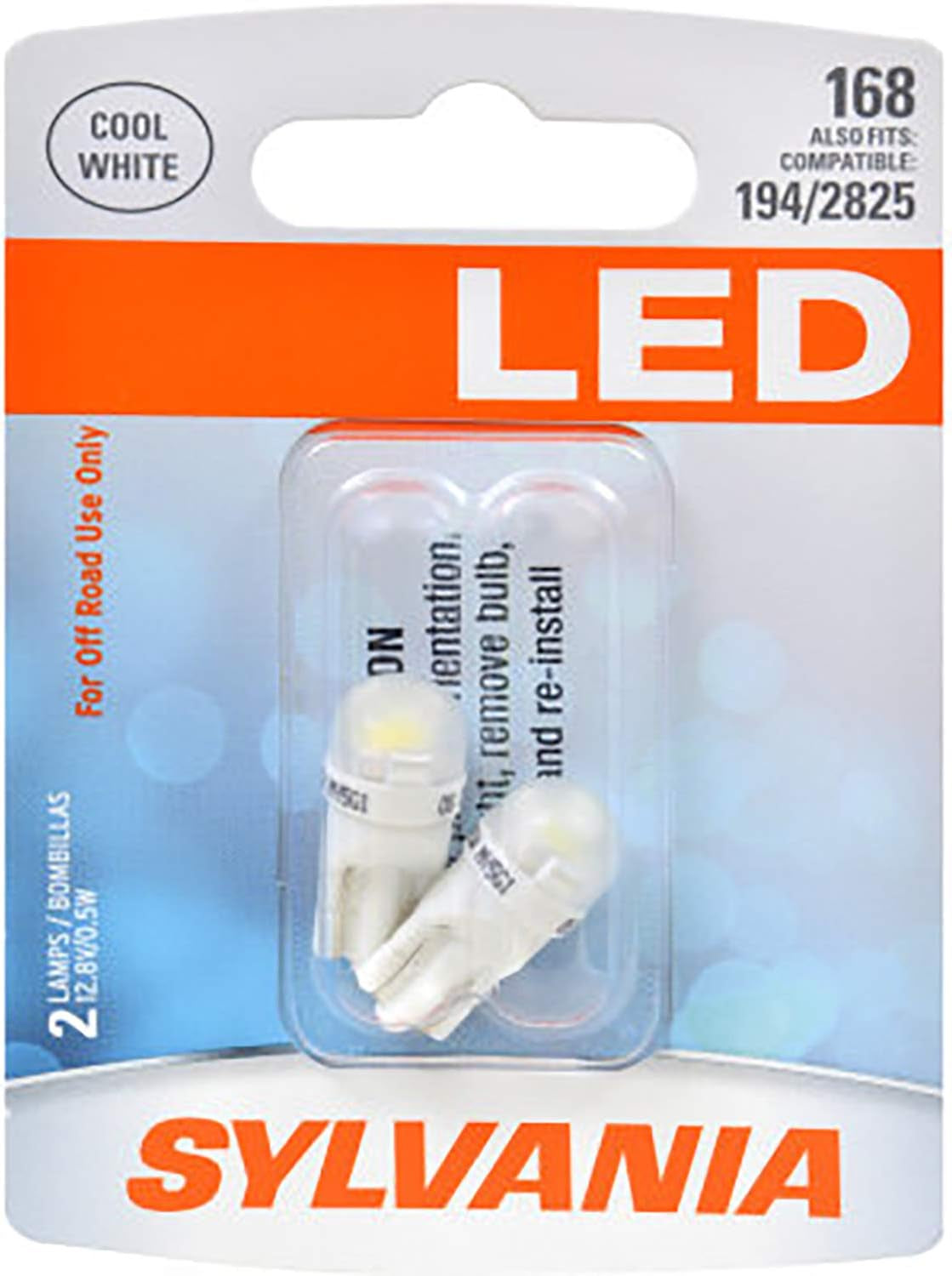 SYLVANIA - 168 T10 W5W LED White Mini Bulb - Bright LED Bulb, Ideal for Interior Lighting - Map, Dome, Cargo and License Plate (Contains 2 Bulbs)