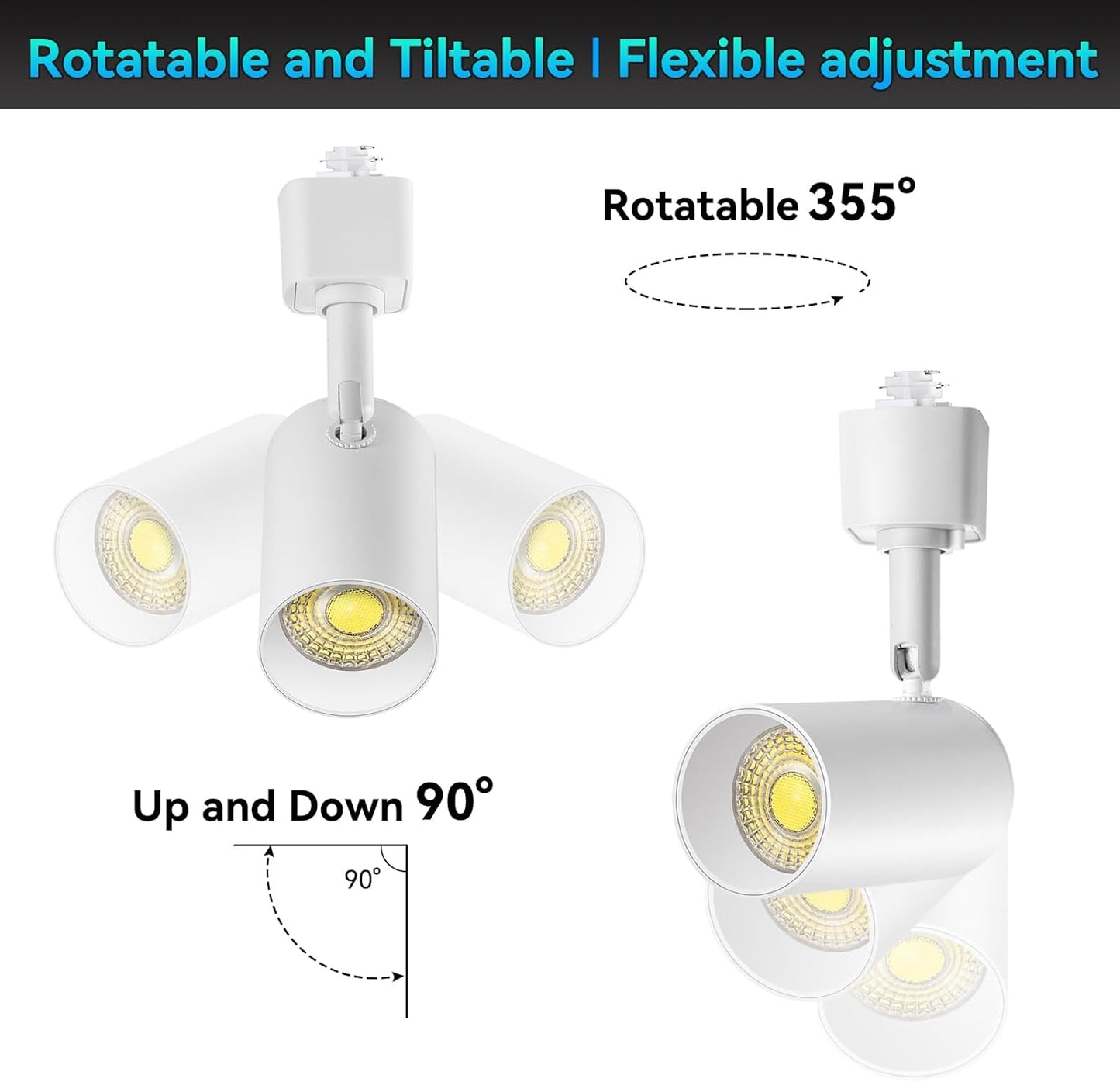 10W H Type Track Lighting Heads LED 3000K Dimmable White Track Lightheads Fixtures Ceiling Spotlight Flexible Small Track Light Heads anti Glare, Flicker Free for Galleries Kitchen 24° 4 Pack