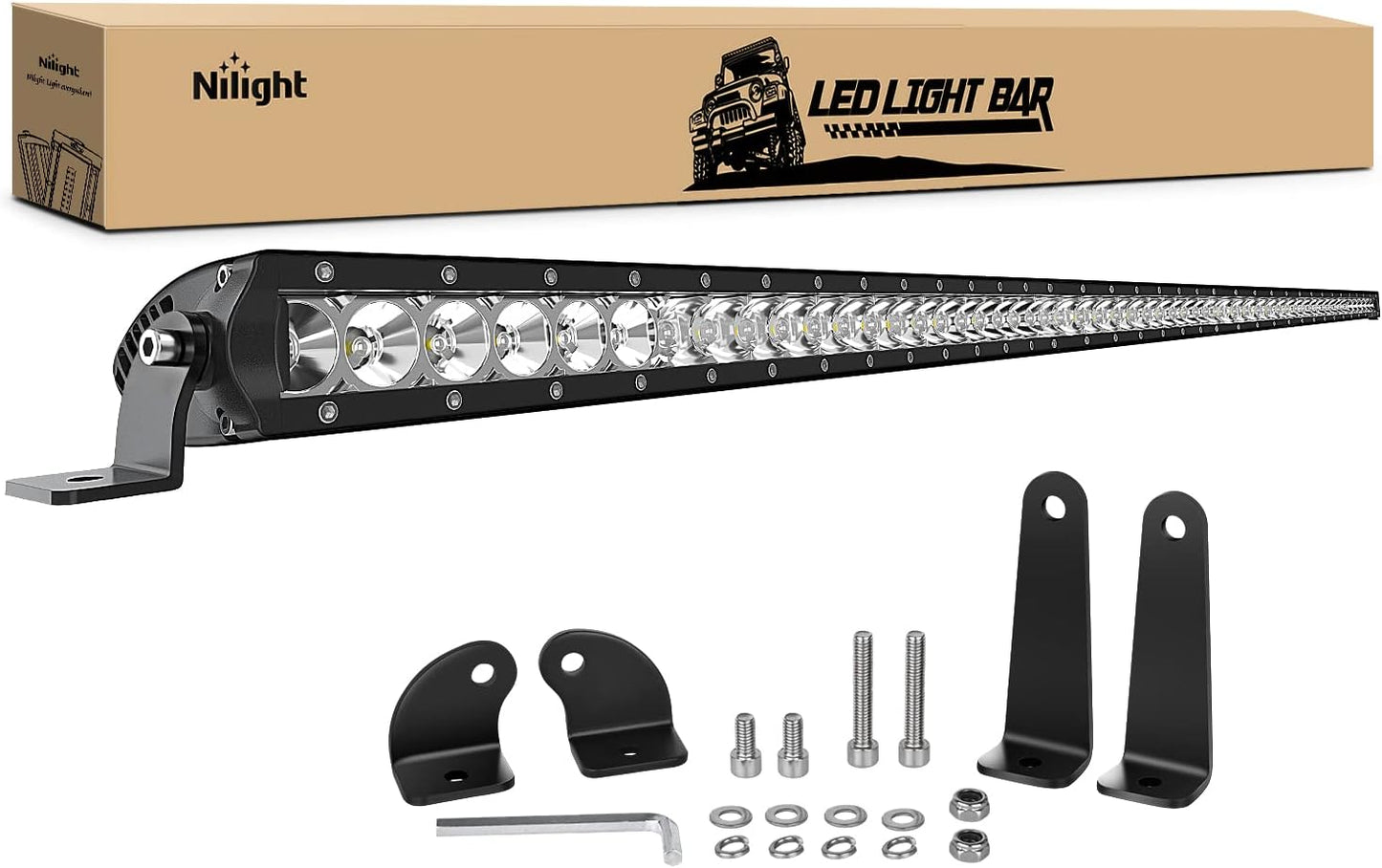 Nilight - 40007C-A 51Inch 250W Super Slim Spot Flood Combo Bar Driving Fog Single Row off Road LED Lights-2 Style Mounting Brackets, White