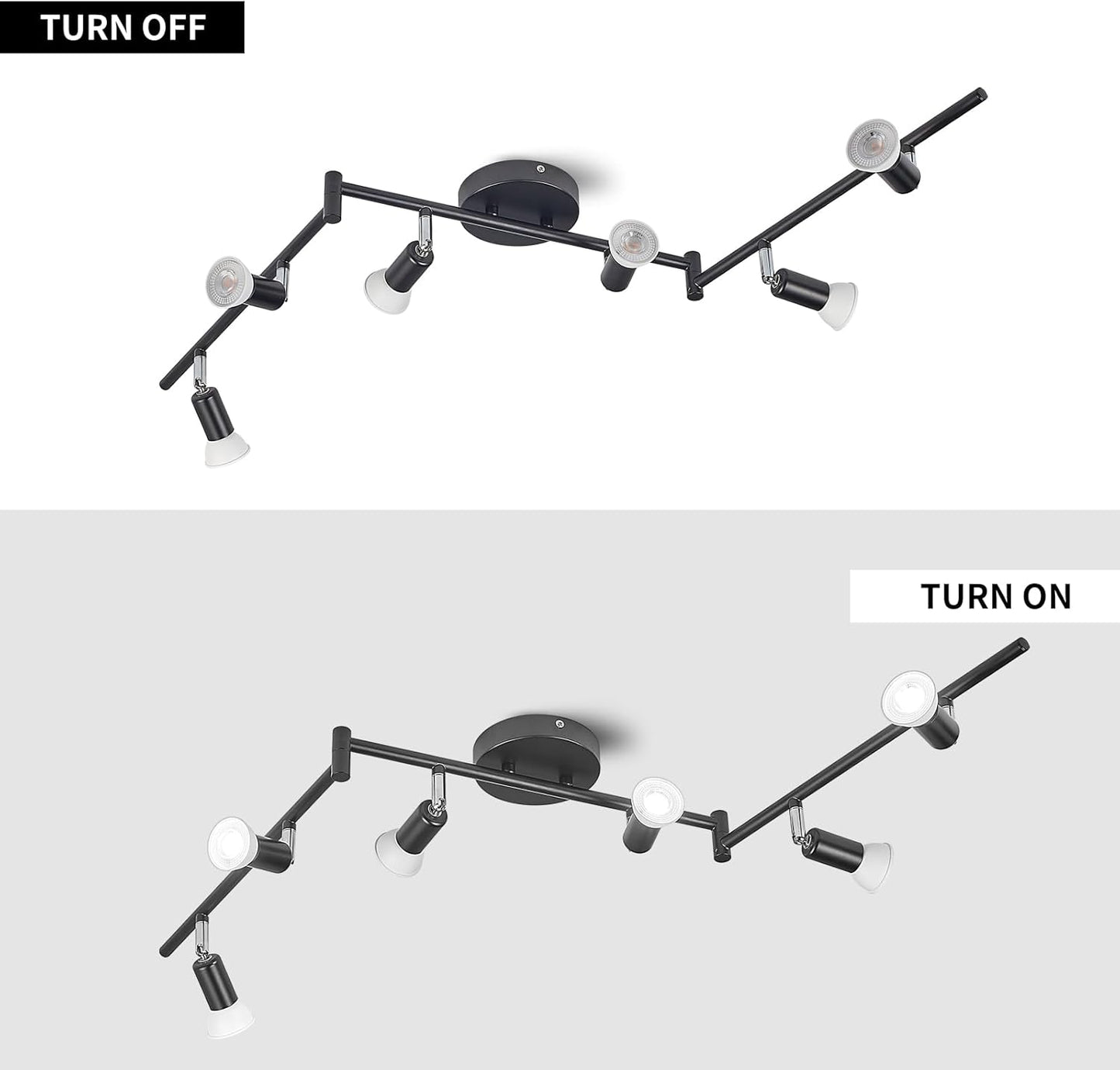 Qcyuui Track Lighting Kit,6-Light LED Ceiling Track Light with Adjustable Light Head, Flush Mount Ceiling Spot Lighting Fixtures for Kitchen,Dining Room,Bedroom,Office(6 X GU10 Bulbs Included)