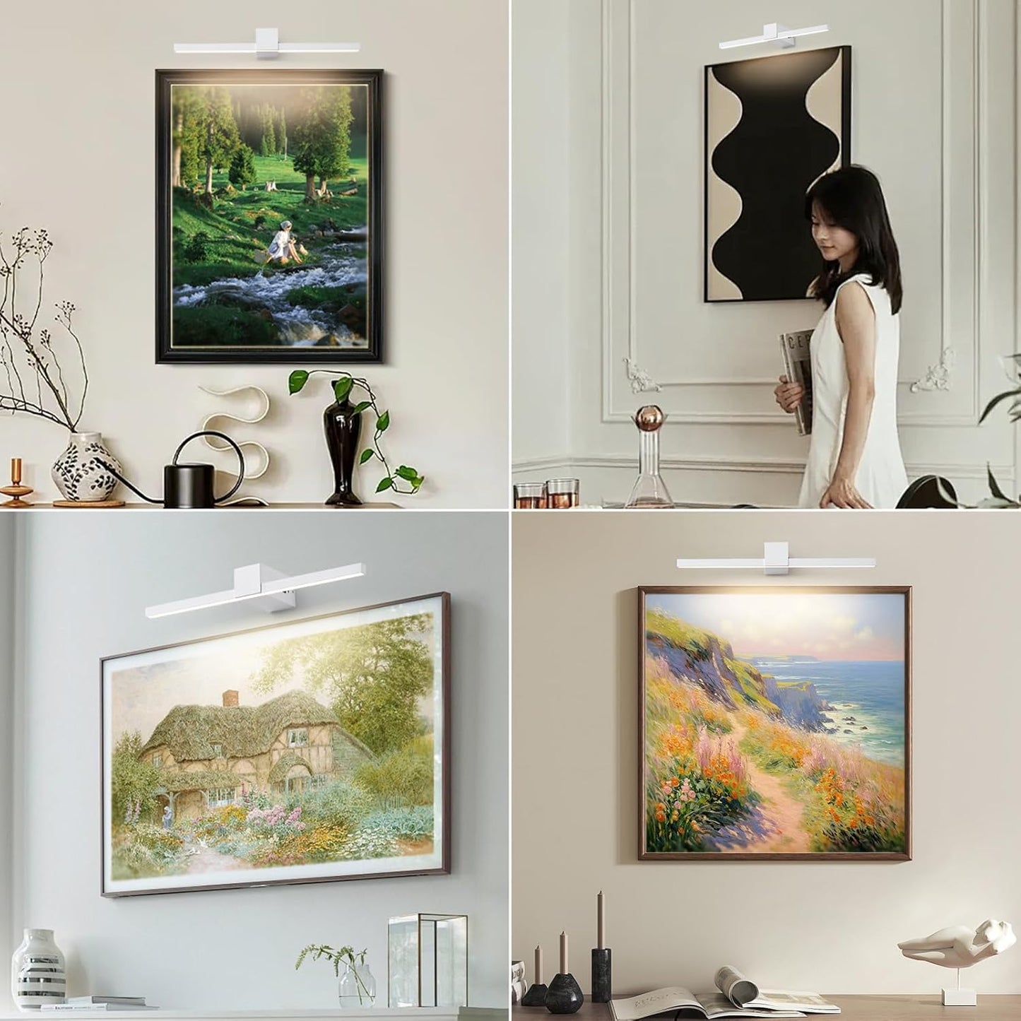 White Battery Operated Picture Light with Remote,Wireless Gallery Lights White 15.7 Inch Rechargeable Display Light Dimmable Wall Sconce for Artwork on Wall