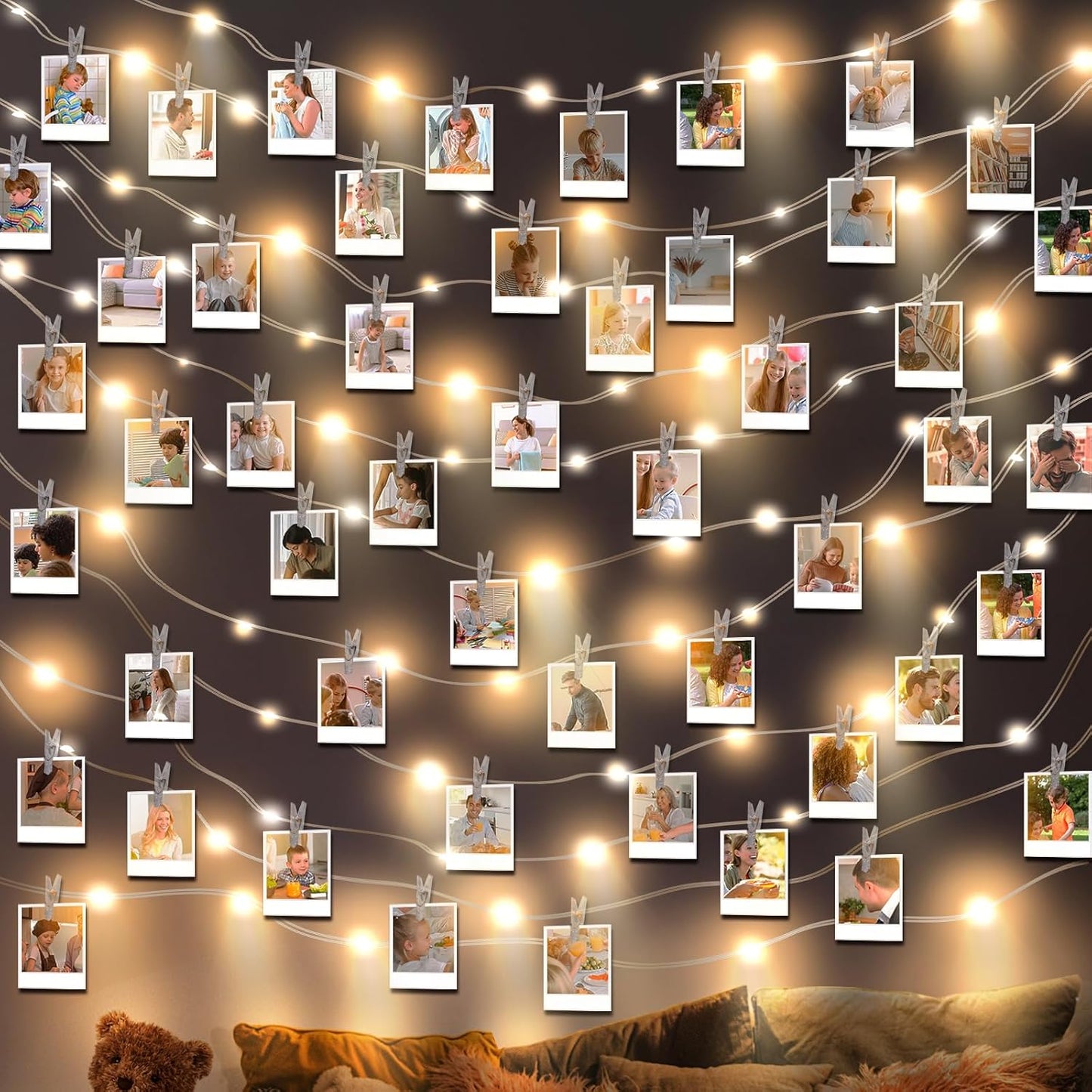Domestar Photo Clip String Light, 16.4Ft 50LED Fairy Lights with 50 Clear Clips, Photo Light for Hanging Pictures Bedroom Wall Decor Christmas Wedding Décor