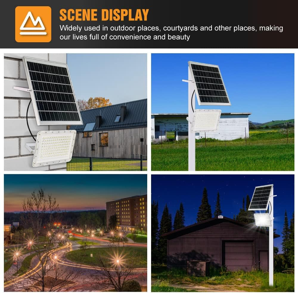 300W LED Solar Flood Lights,24000Lumens Street Flood Light Outdoor IP67 Waterproof with Remote Control Security Lighting for Yard, Garden, Gutter, Swimming Pool, Pathway, Basketball Court, Arena