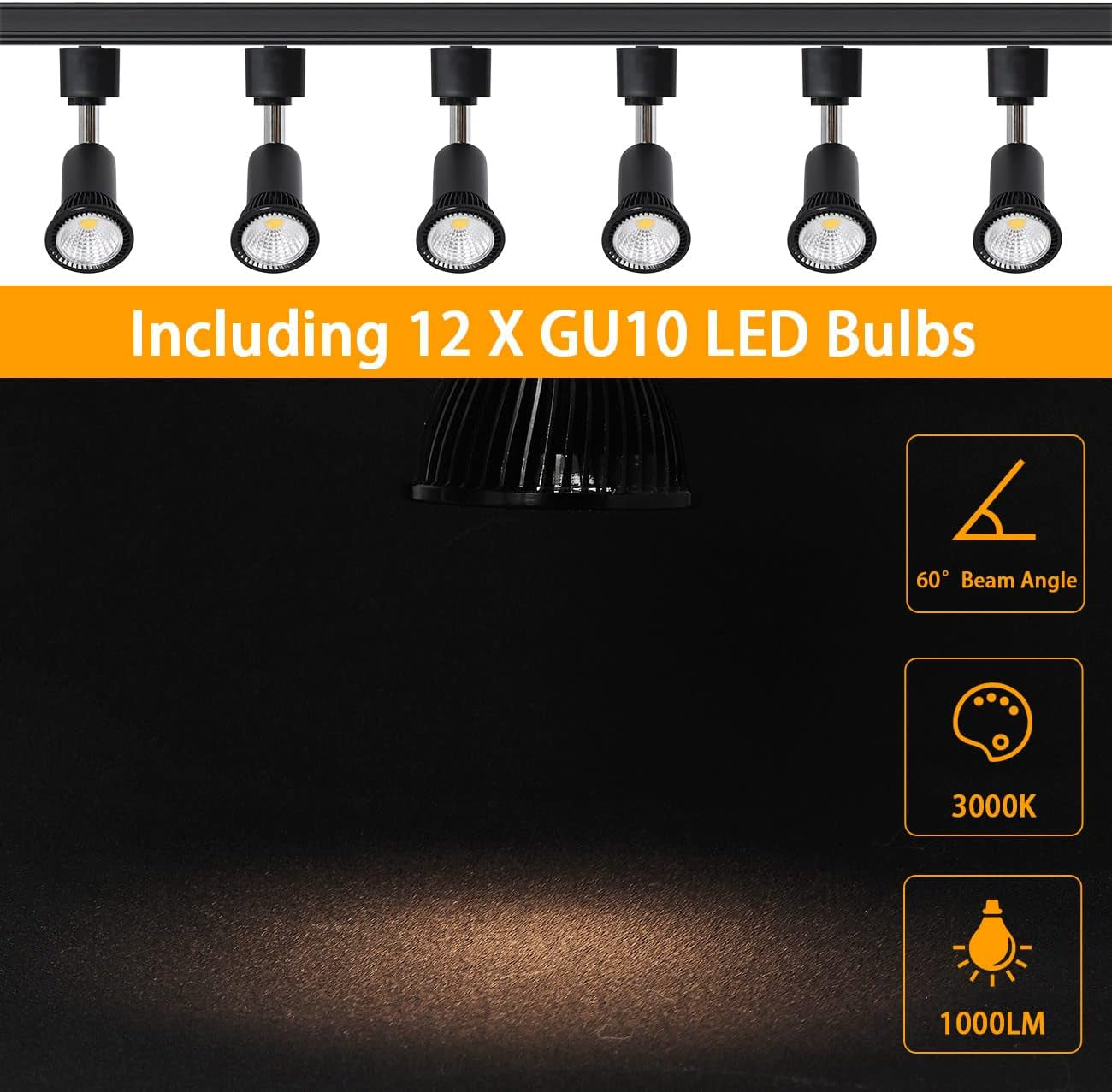 EAGLOD 10W H Track Lighting Heads with GU10 Bulb, Track Light Heads,Dimmable Halo Type Adapter,110V Track Light Replacement Fixtures,3000K Warm White Ceiling Spotlight for Accent,Home 12Pack (Black)
